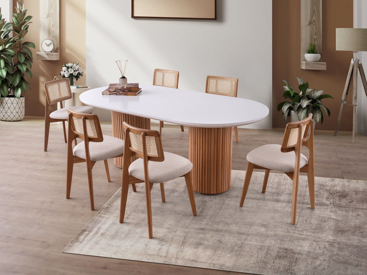 Masă dining Lıne - 933, Alb - Nuc, 200x100x77 cm