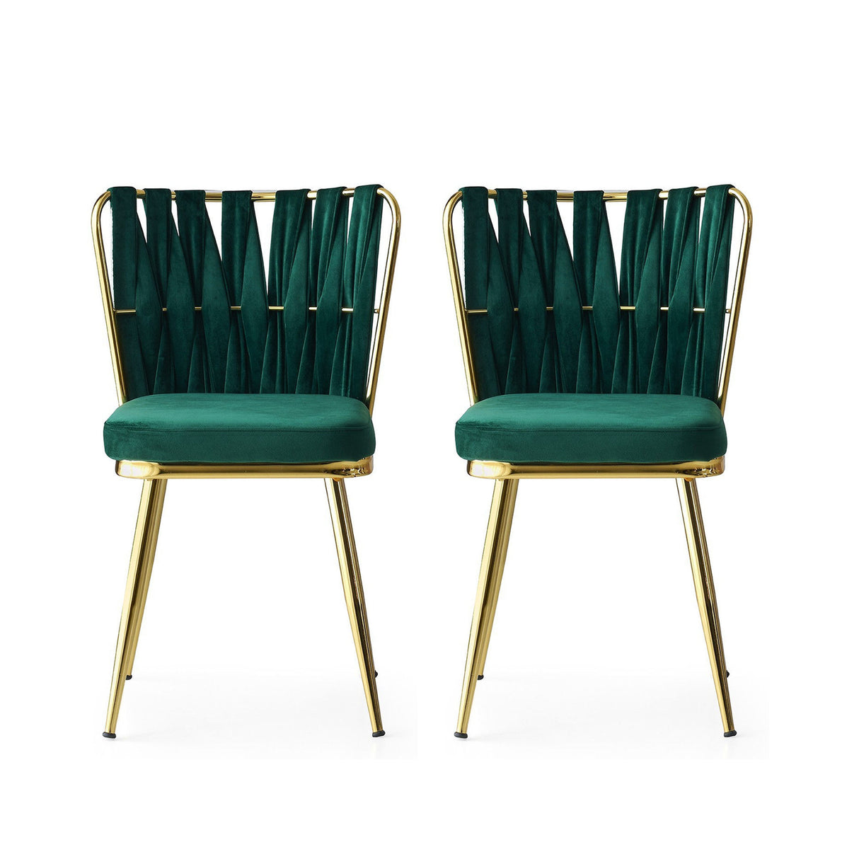 Set 2 scaune Kuşaklı - 206 V2, Auriu - Verde, 43x43x82 cm
