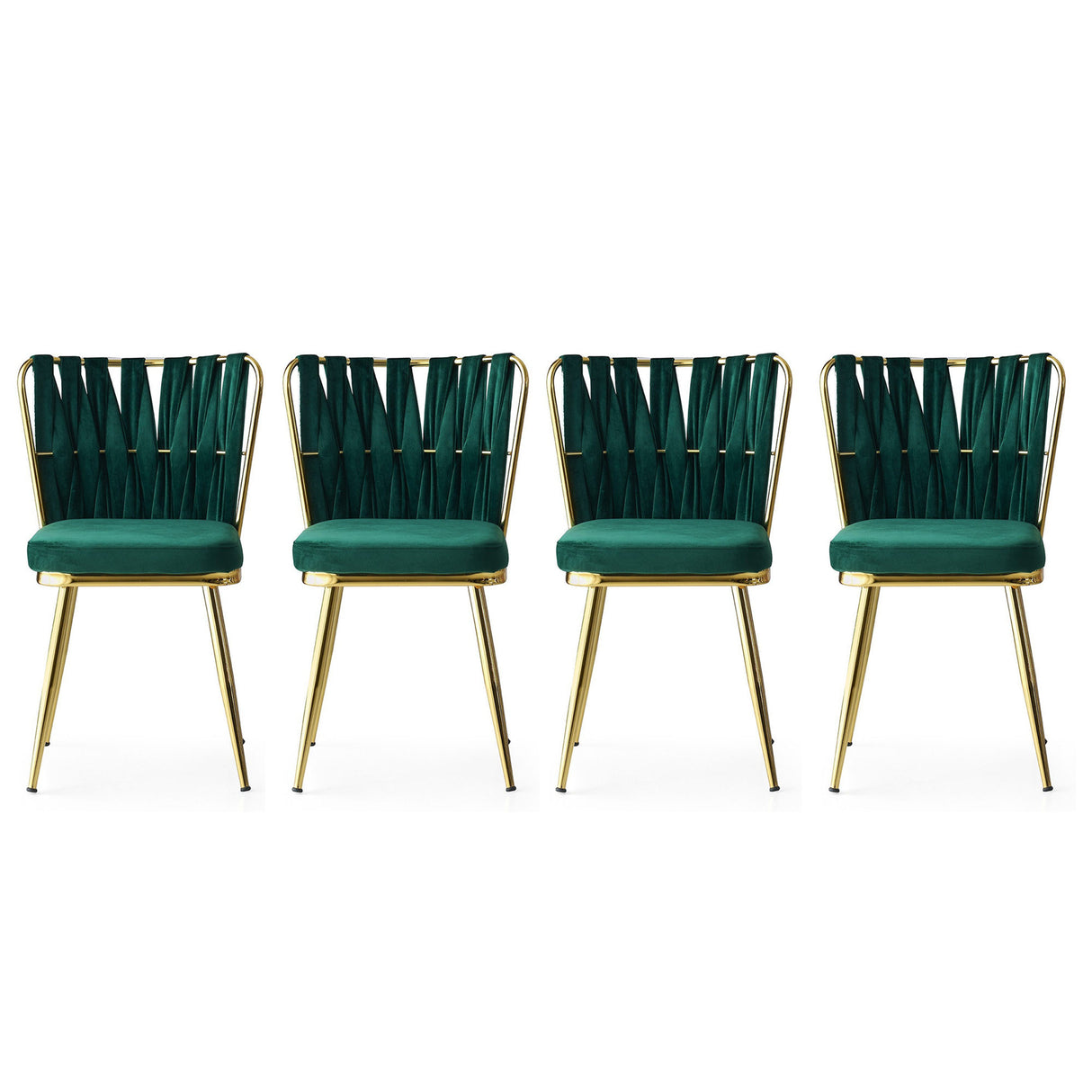 Set 4 scaune Kuşaklı - 206 V4, Auriu - Verde, 43x43x82 cm