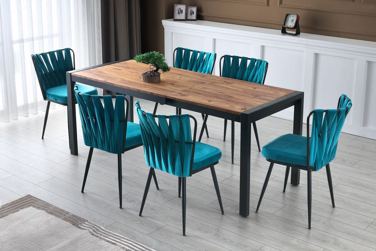 Set 4 scaune Kuşaklı - 228 V4, Negru - Albastru, 43x43x82 cm
