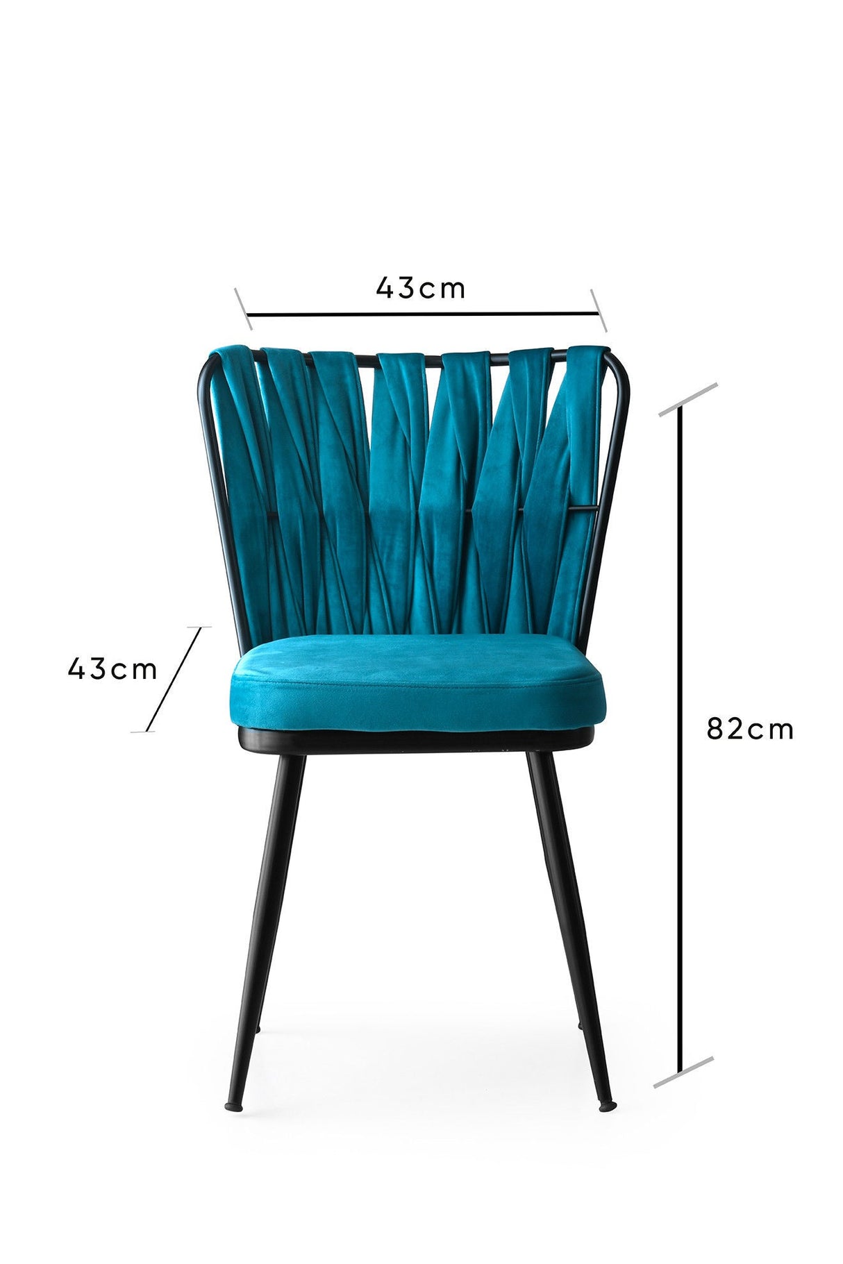 Set 4 scaune Kuşaklı - 228 V4, Negru - Albastru, 43x43x82 cm