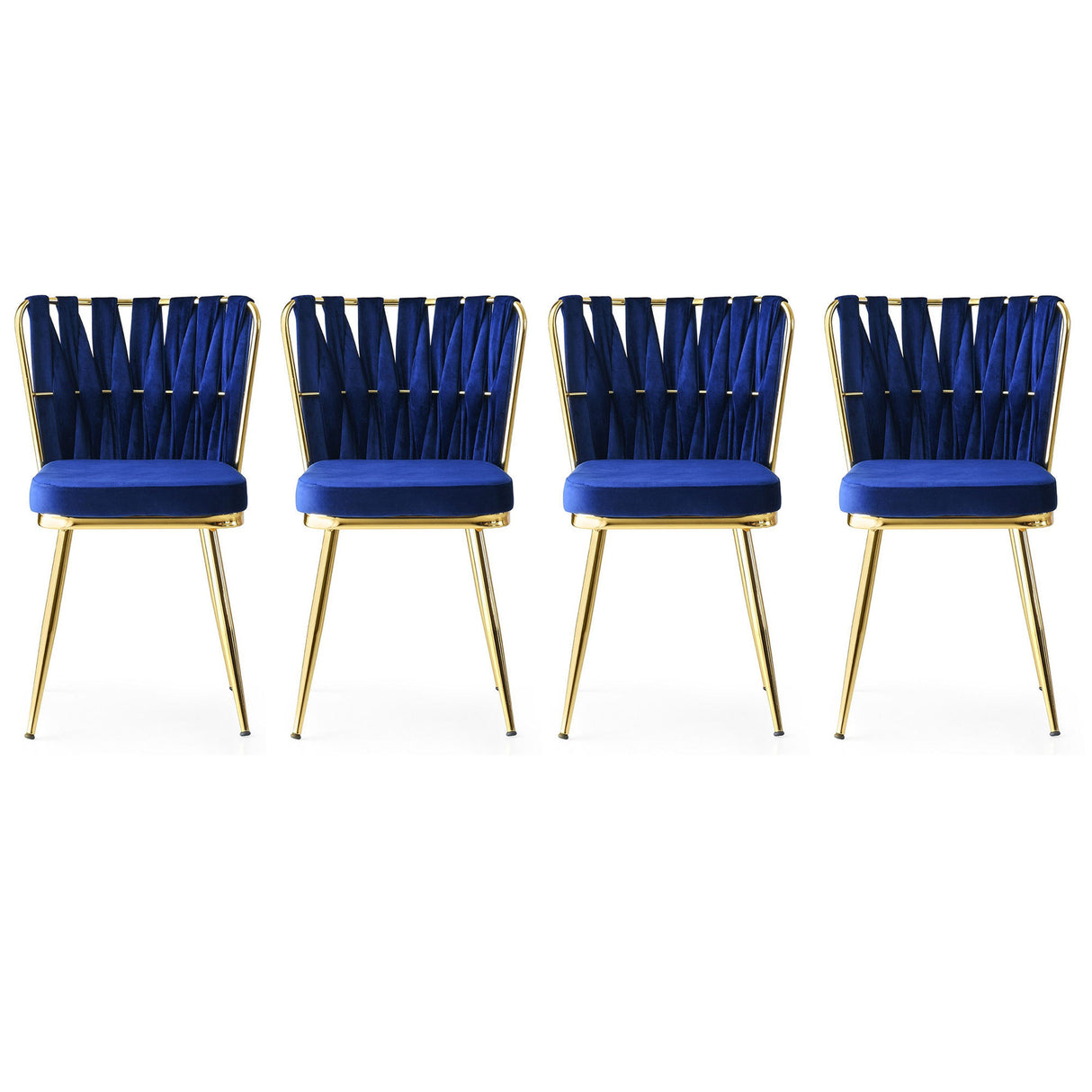 Set 4 scaune Kuşaklı - 209 V4, Auriu - Bleumarin, 43x43x82 cm