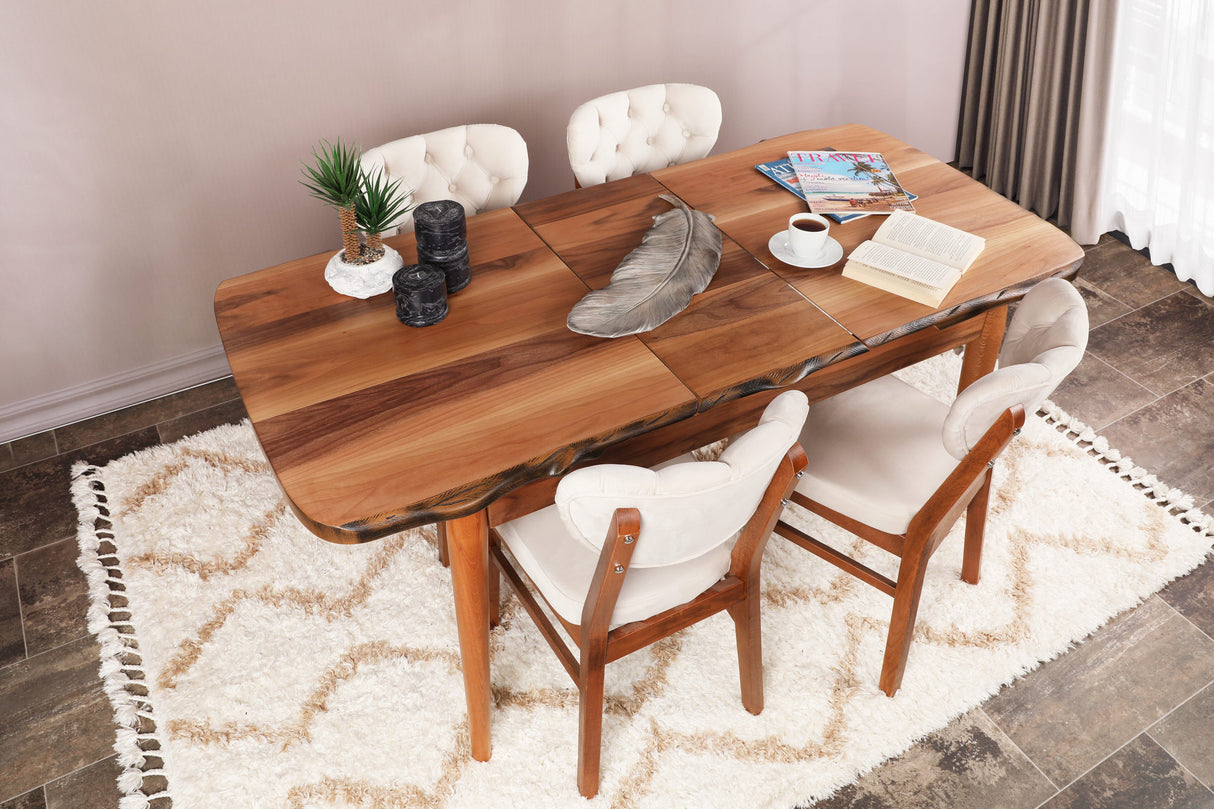 Set 2 scaune Elma 760 V2, Nuc - Bej, 42x44x86 cm