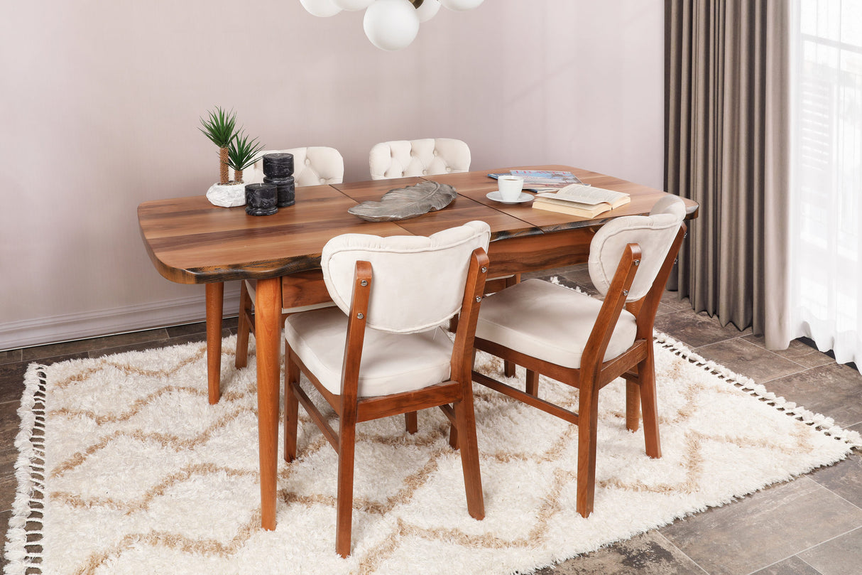 Set 2 scaune Elma 760 V2, Nuc - Bej, 42x44x86 cm