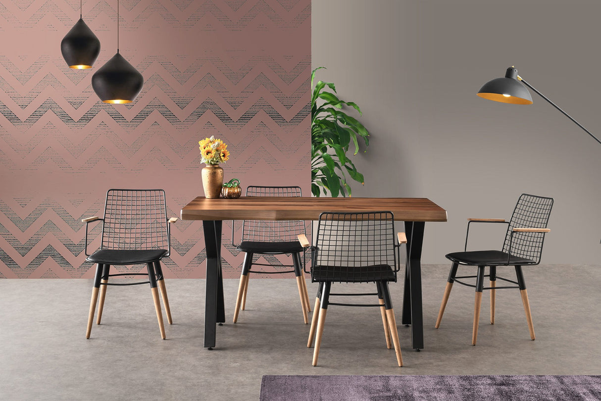 Set 2 scaune Trend 270 V2, Negru - Nuc, 43x39x82 cm