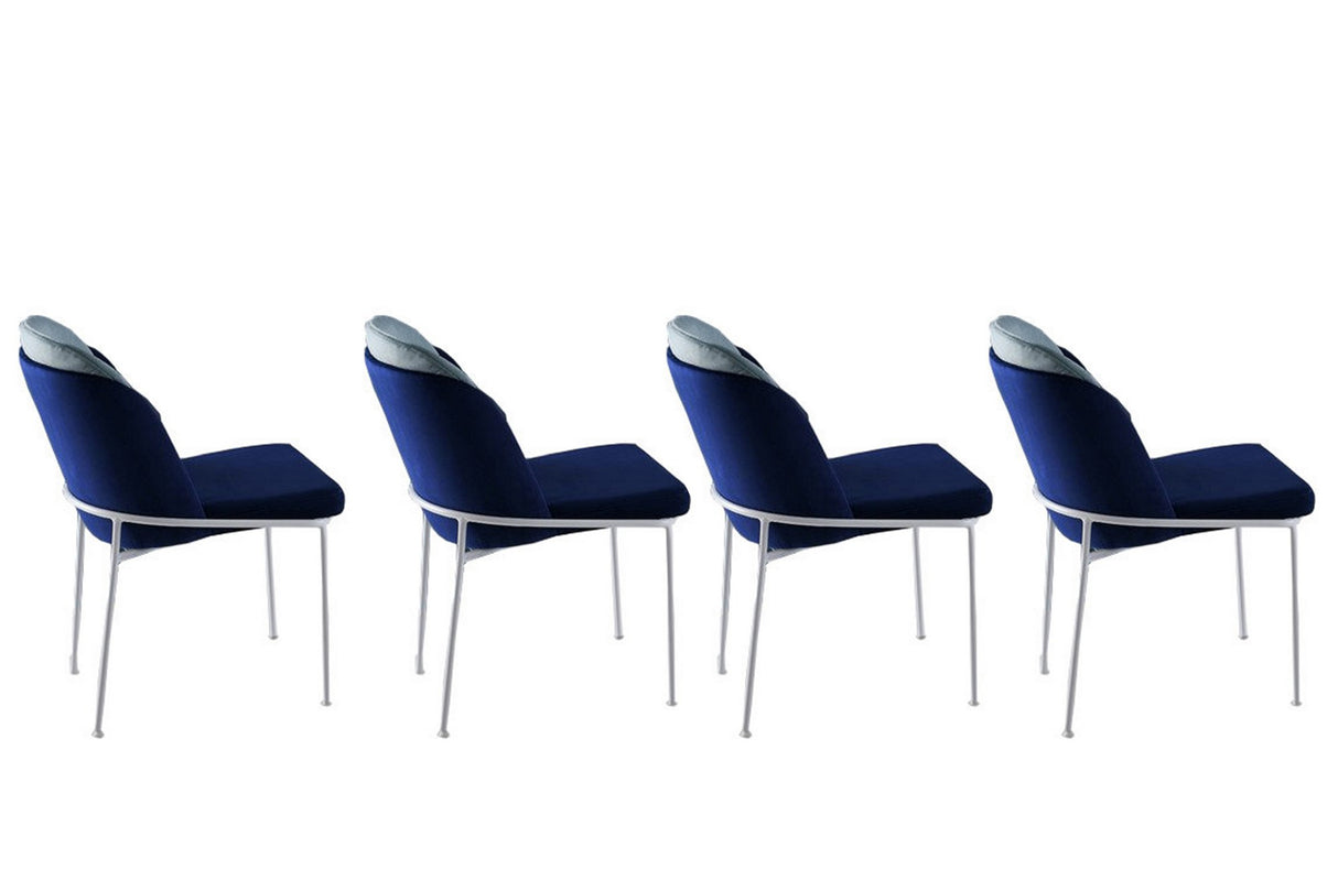 Set 4 scaune Dore 182 V4, Albastru închis - Alb, 54x55x86 cm
