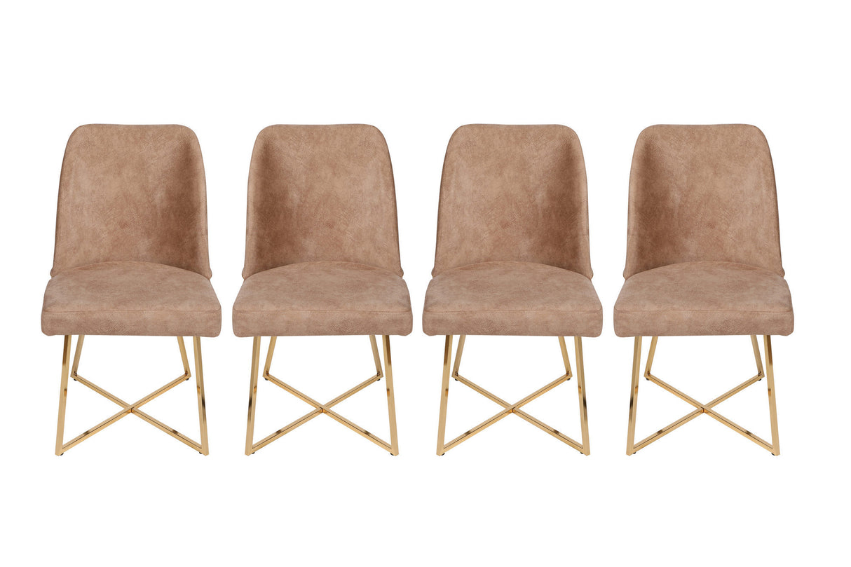 Set 4 scaune Madrid 913 V4, Auriu - Maro, 50x49x90 cm