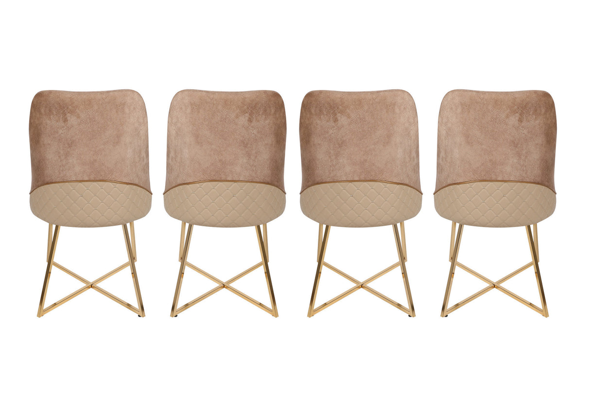 Set 4 scaune Madrid 913 V4, Auriu - Maro, 50x49x90 cm