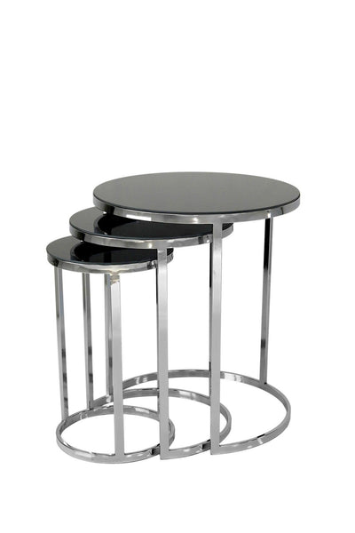 Argintiu - Negru | SKU: 974NMB1230 | Set 3 măsuțe de cafea Dunya, Ø28x46 cm, varianta Argintiu - Negru, produs pentru amenajarea locuinței, disponibil online în România la CasaMob