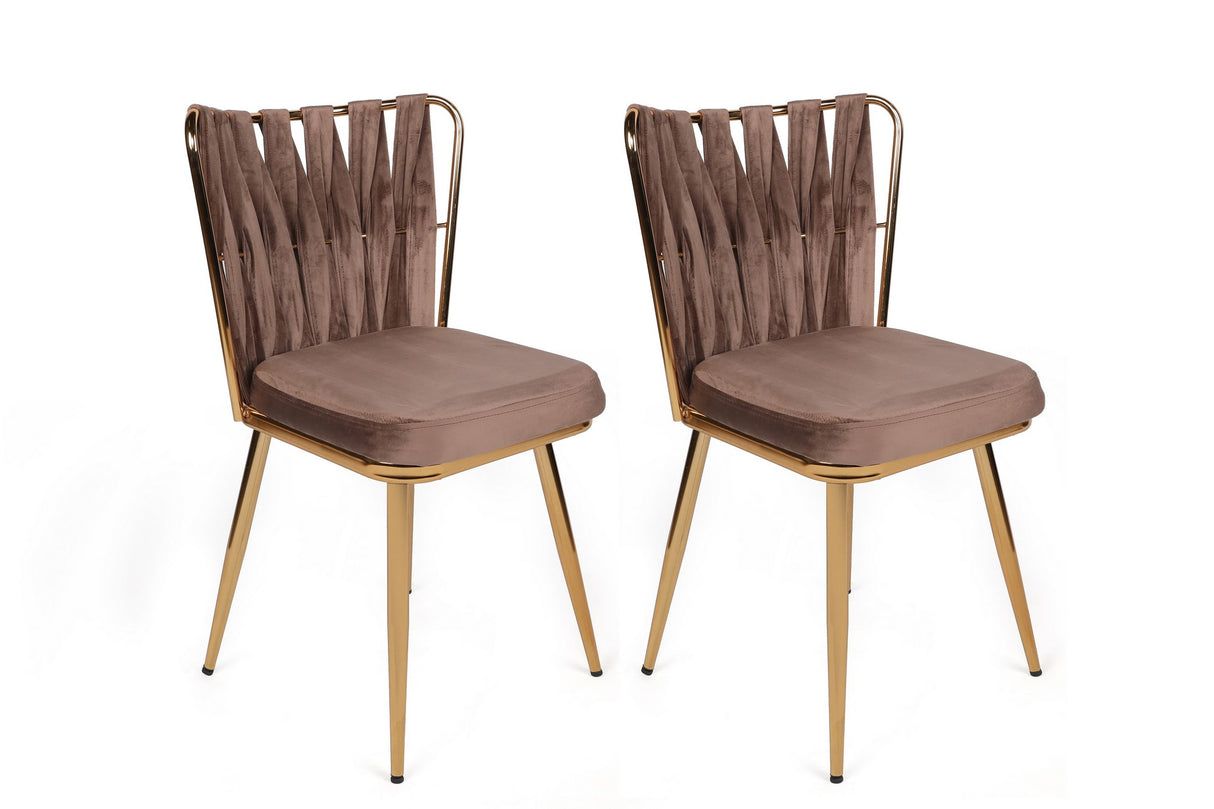 Set 4 scaune Kuşaklı-213 V4, Maro deschis - Auriu, 43x43x82 cm
