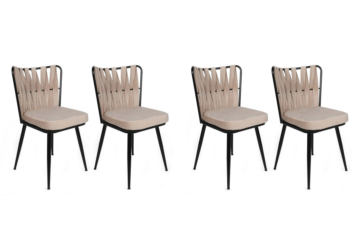 Set scaune (4 bucăți) Kuşaklı V4 Chair Set (4 Pieces), Crem, 43x82x43 cm - Crem Negru, SKU 974NMB1606