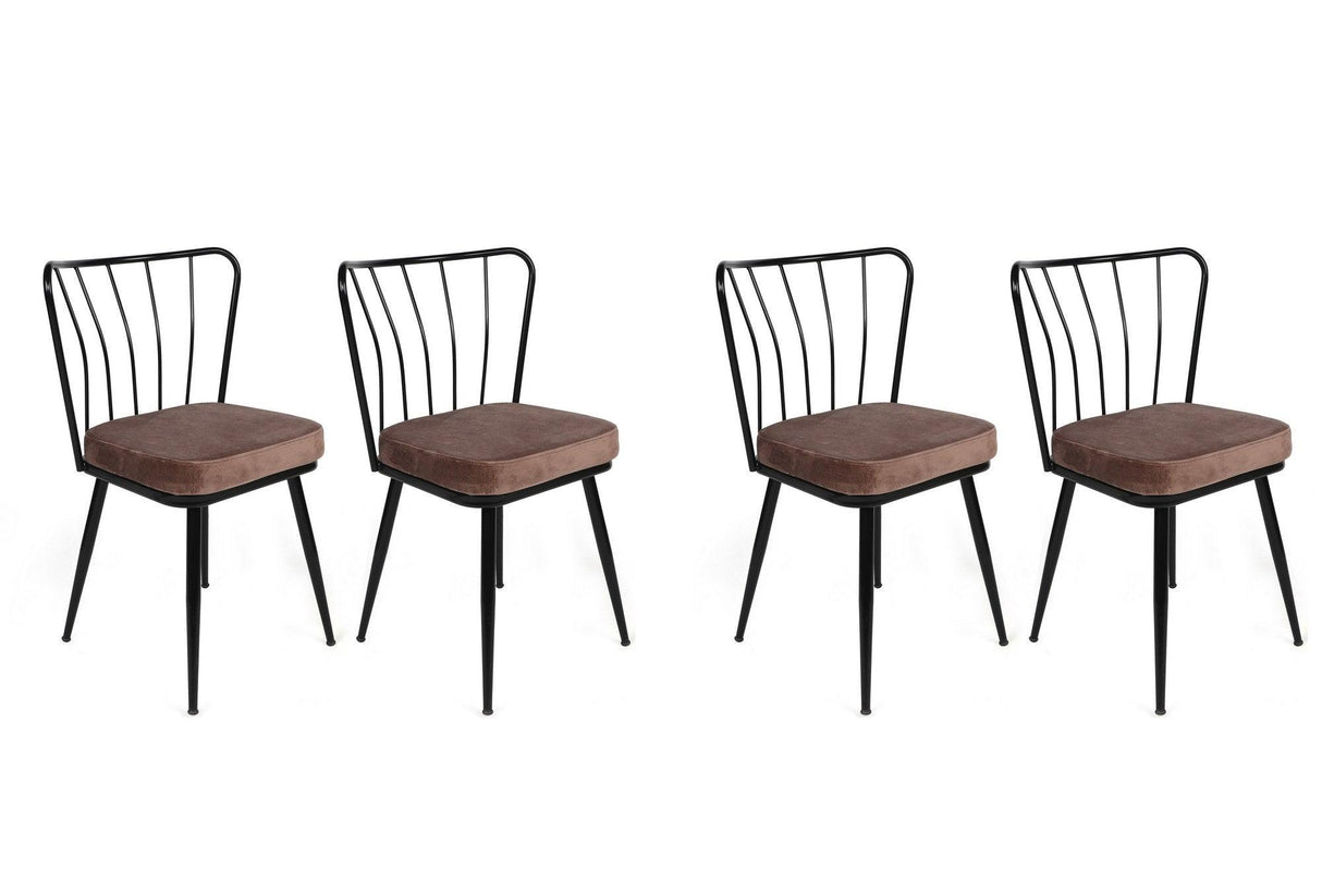 Set scaune (4 bucăți) Yıldız-1 Chair Set (4 Pieces), Albastru inchis, 42x82x43 cm - Maro deschis Negru, SKU 974NMB1625