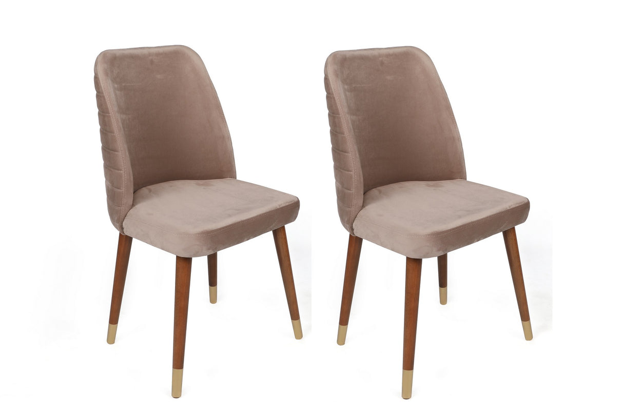 Set 2 scaune Hugo-384 V2, Bej - Nuc - Auriu, 50x49x90 cm