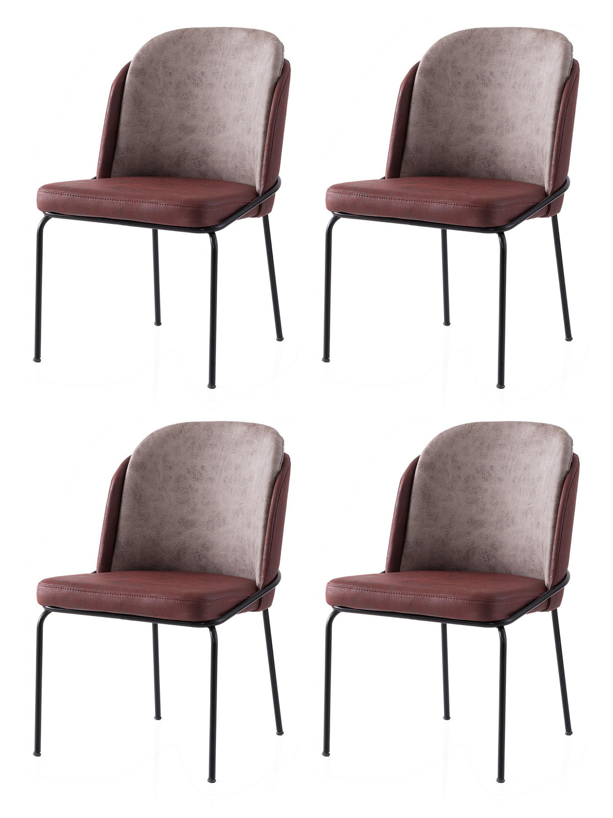Set 4 scaune Dore - 197 V4, Auriu - Roșu, 62x52x75 cm