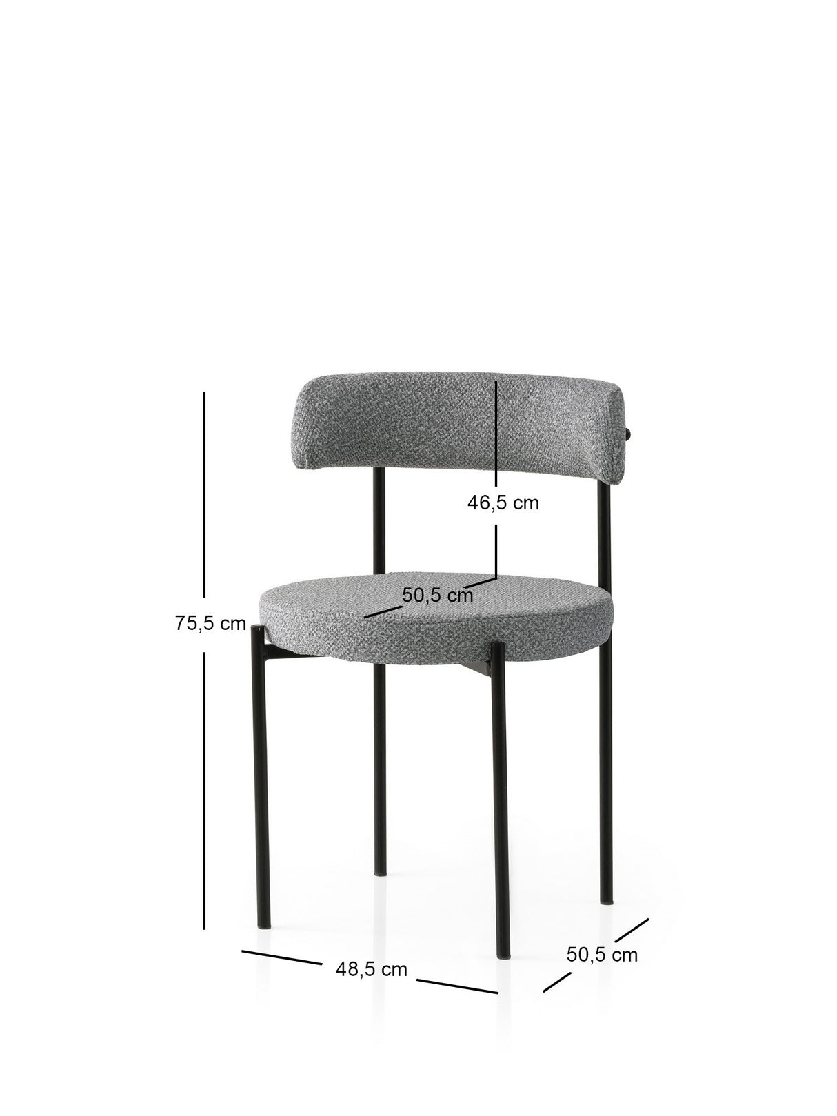 Set 2 scaune Gını - 4012 V2, Negru - Gri închis, 49x51x76 cm