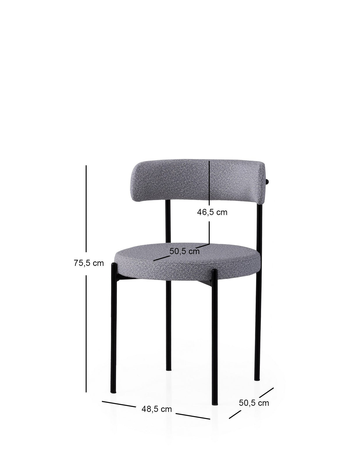 Set 2 scaune Gını - 4013 V2, Negru - Gri închis, 49x51x76 cm