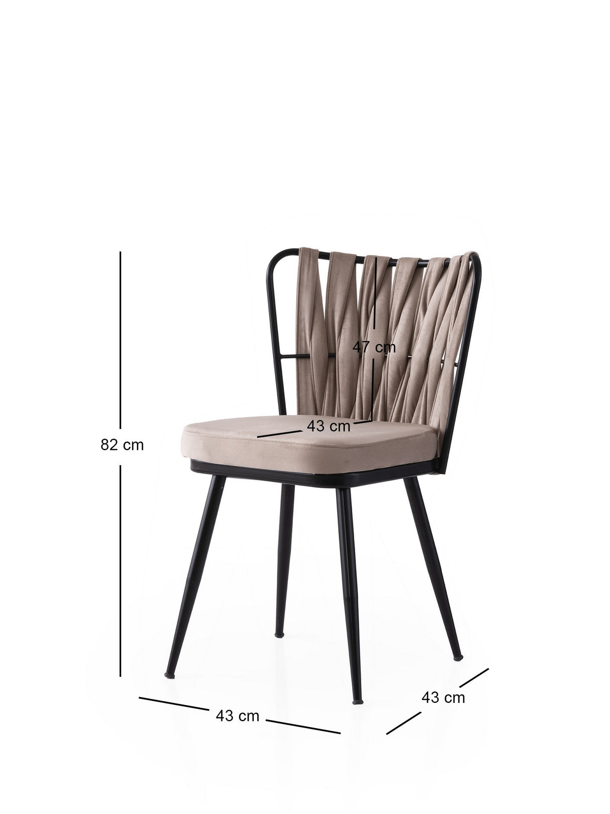 Set 4 scaune Kuşaklı - 222 V4, Negru - Mink, 43x43x82 cm