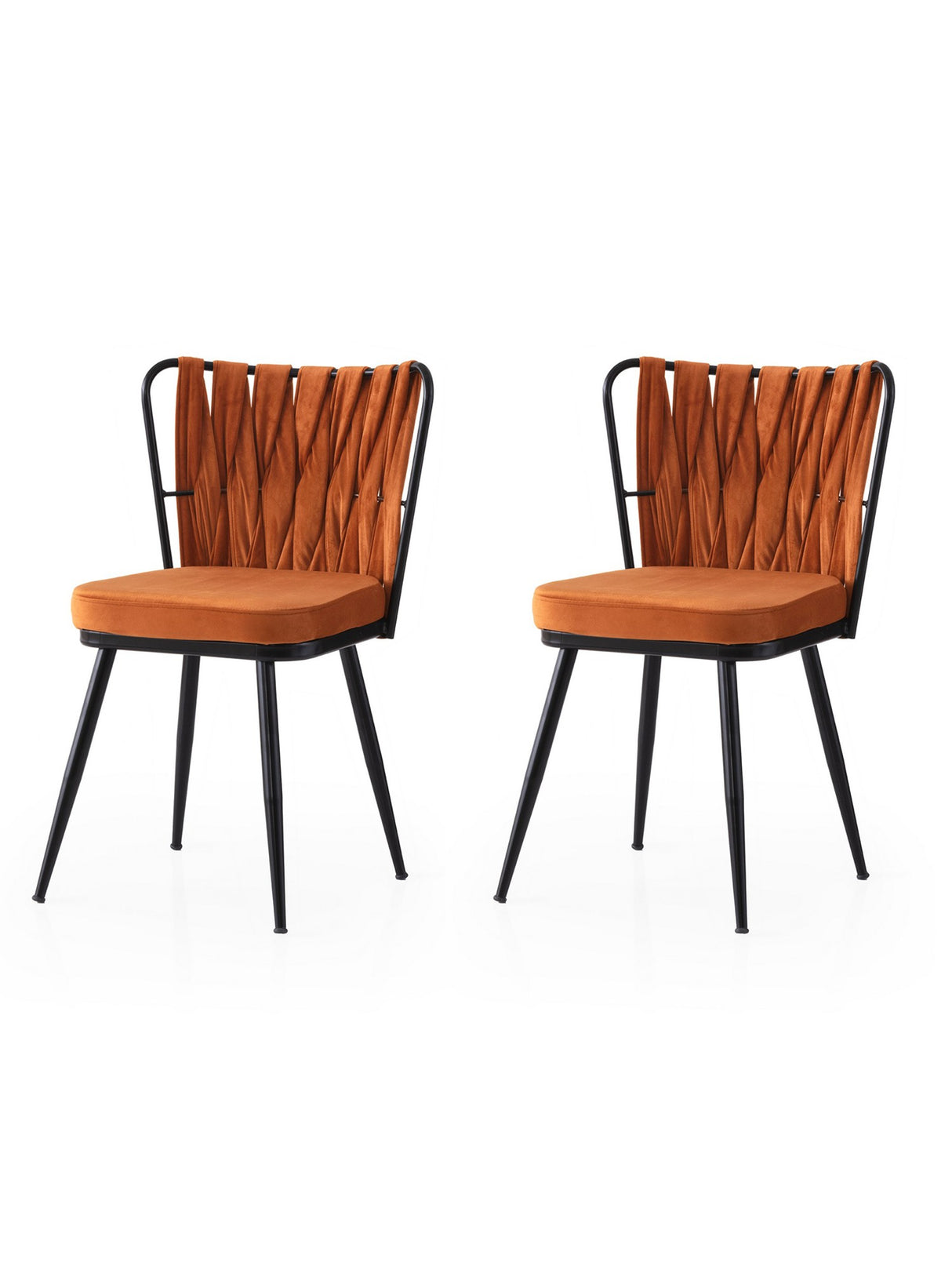 Set 2 scaune Kuşaklı - 224 V2, Negru - Portocaliu, 43x43x82 cm