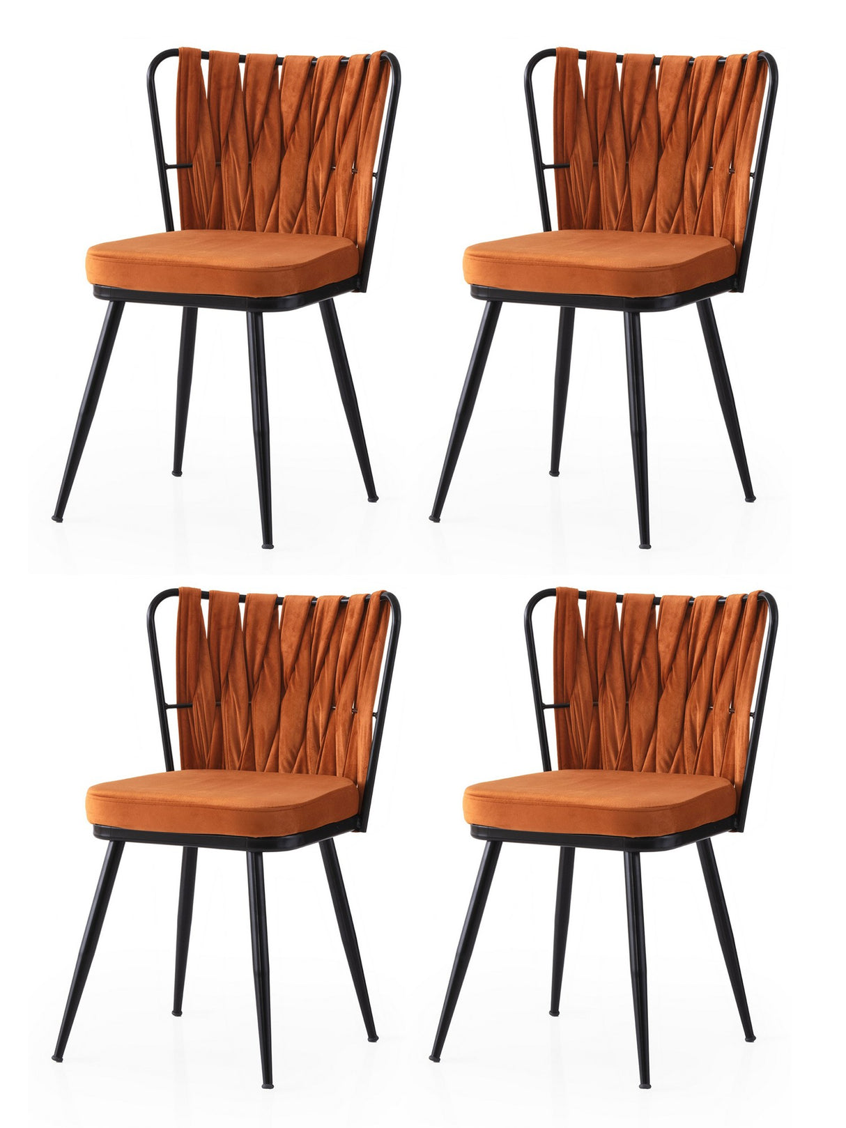 Set 4 scaune Kuşaklı - 224 V4, Negru - Portocaliu, 43x43x82 cm