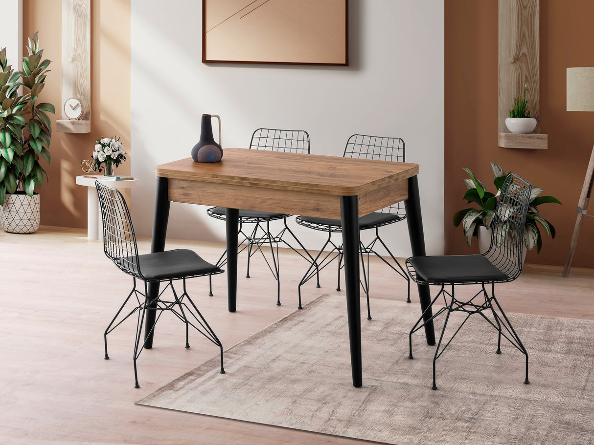 Masă dining extensibilă Dolunay - 1284, Pin atlantic, 100x60x75 cm