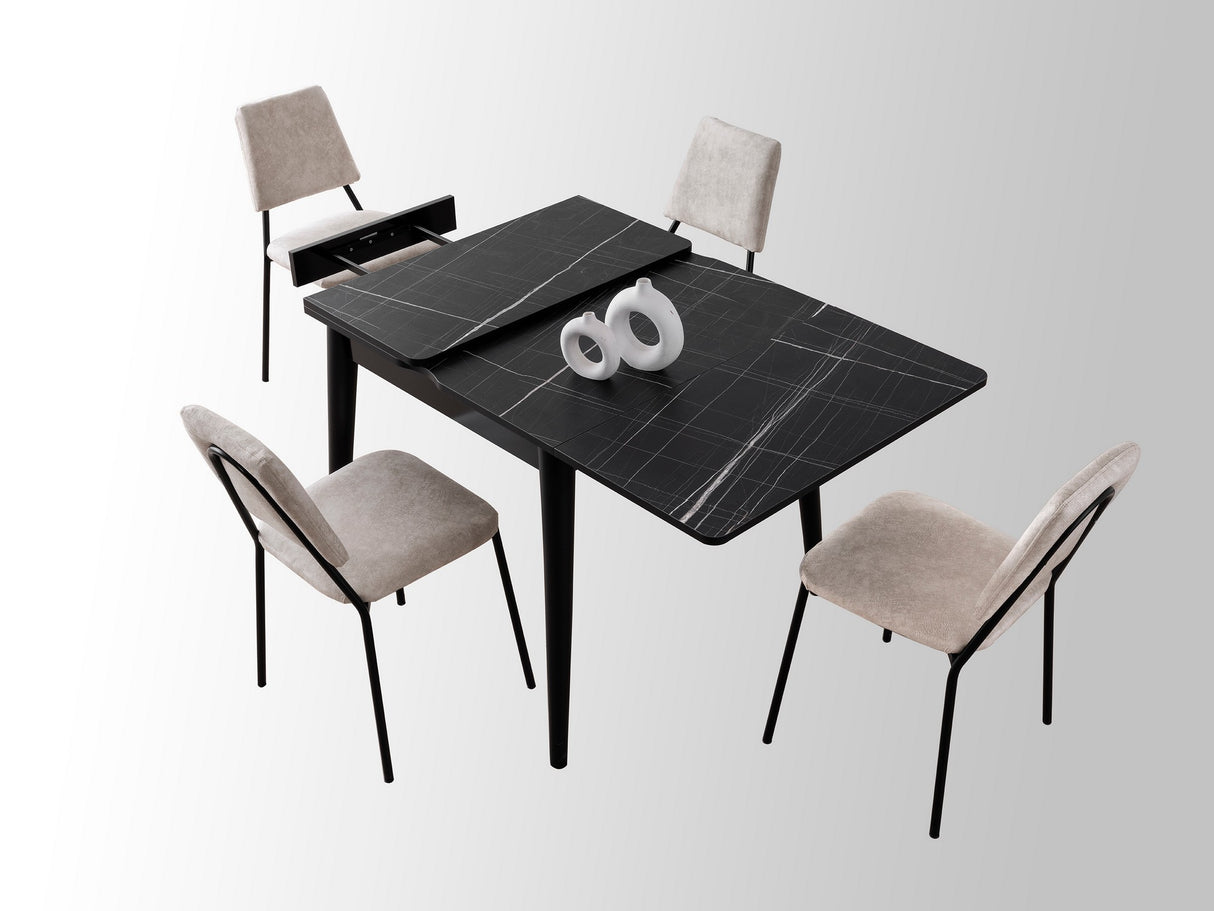 Masă dining extensibilă Totem - 3041, Black marble, 80x80x75 cm