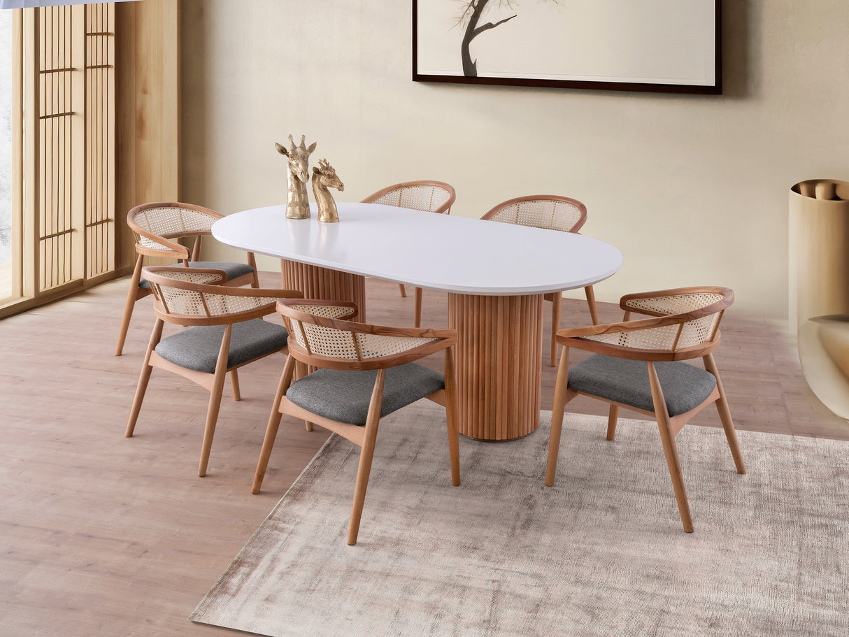 Masă dining Lıne - 933, Alb - Nuc, 200x100x77 cm