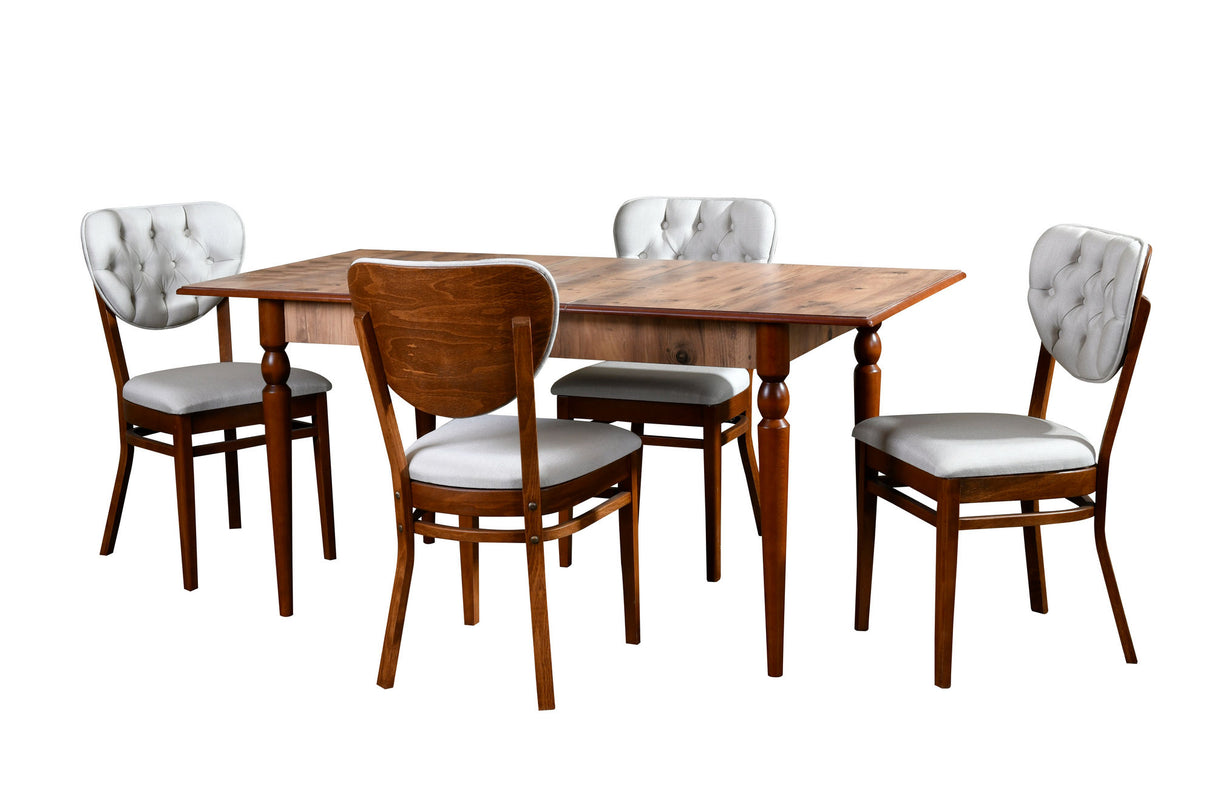 Masă cu scaune 5 bucăți Oscar Wooden, Nuc - Crem, 47x45x92 cm