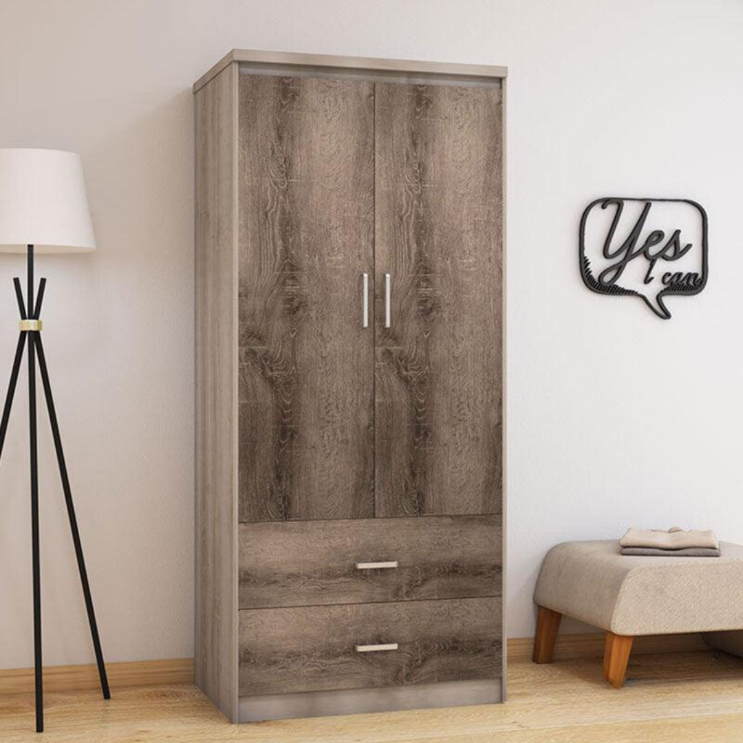 Dulap Olympus Cu 2 Usi Si Sertare, Natural - Negru, 81x57x183 cm - Dulap Olympus Cu 2 Usi Si Sertare, Natural - Negru, 81x57x183 cm