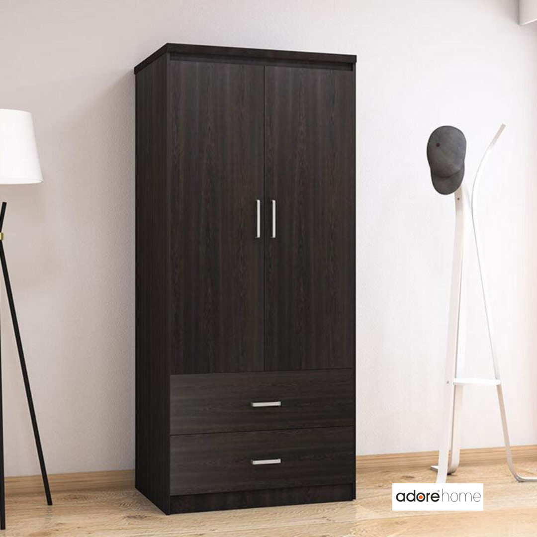 Dulap Olympus Cu 2 Usi Si Sertare, Natural - Negru, 81x57x183 cm - Dulap Olympus Cu 2 Usi Si Sertare, Natural - Negru, 81x57x183 cm - 123-000044