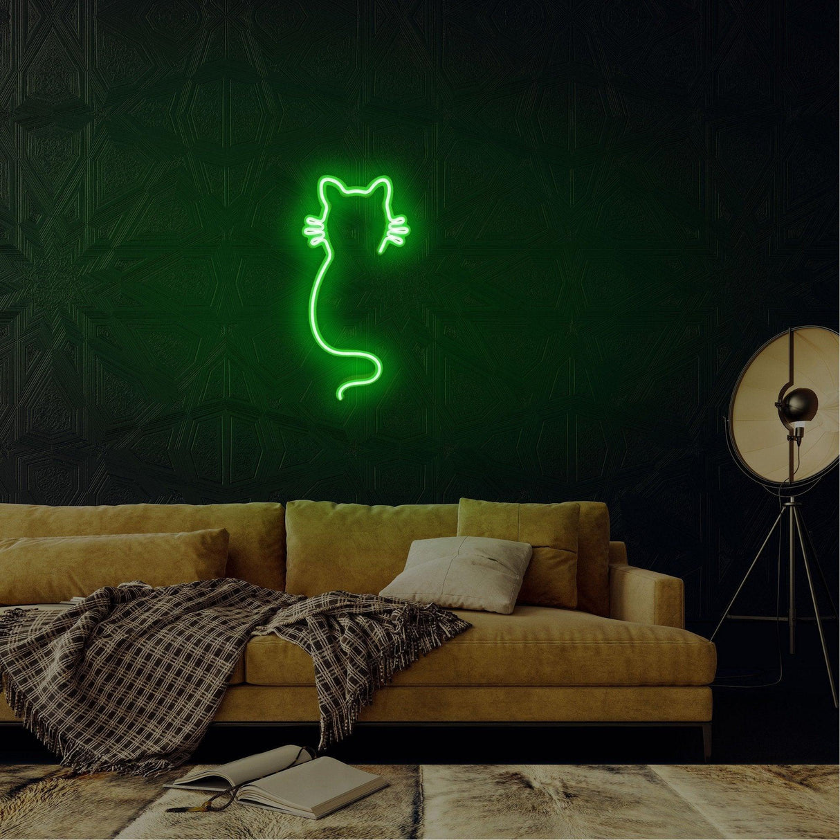 Aplica de Perete Neon Cat, 22x48 cm - Verde