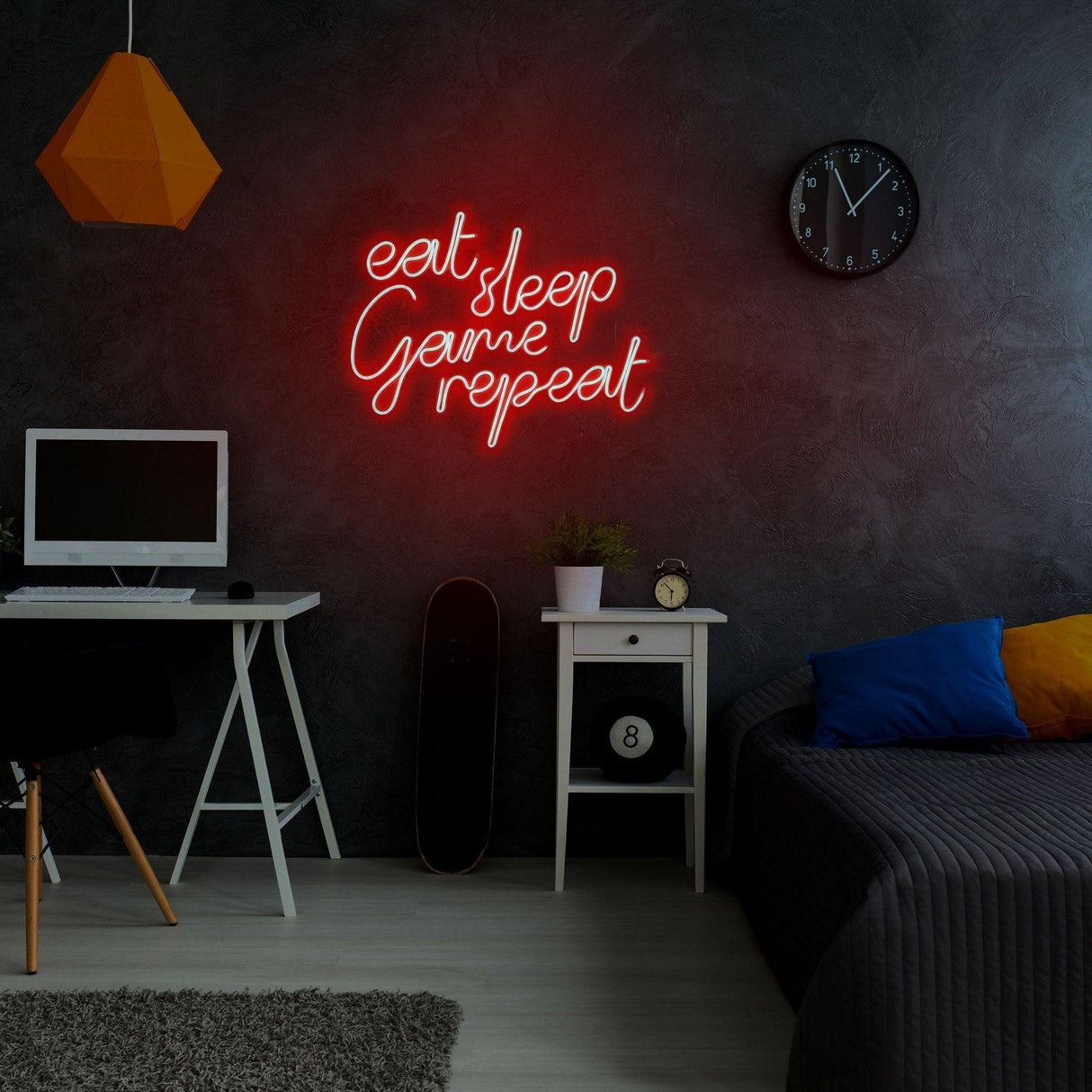Aplica de Perete Neon eat sleep game repeat, 51x40 cm - Rosu