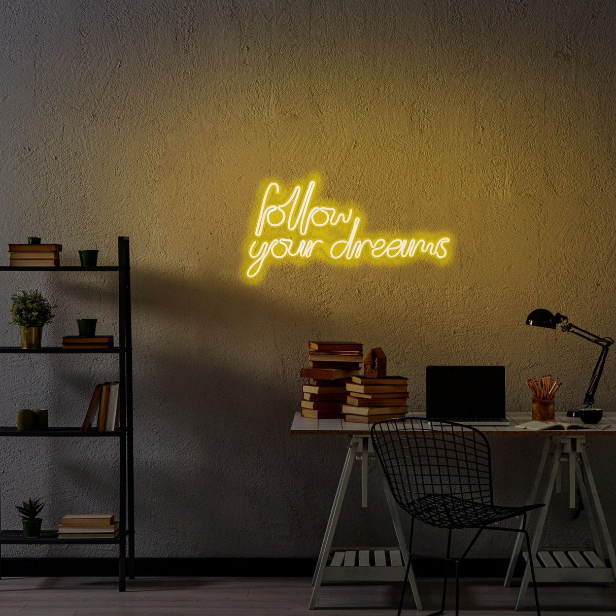 Aplica de Perete Neon Follow Your Dreams, 60x32 cm - Galben