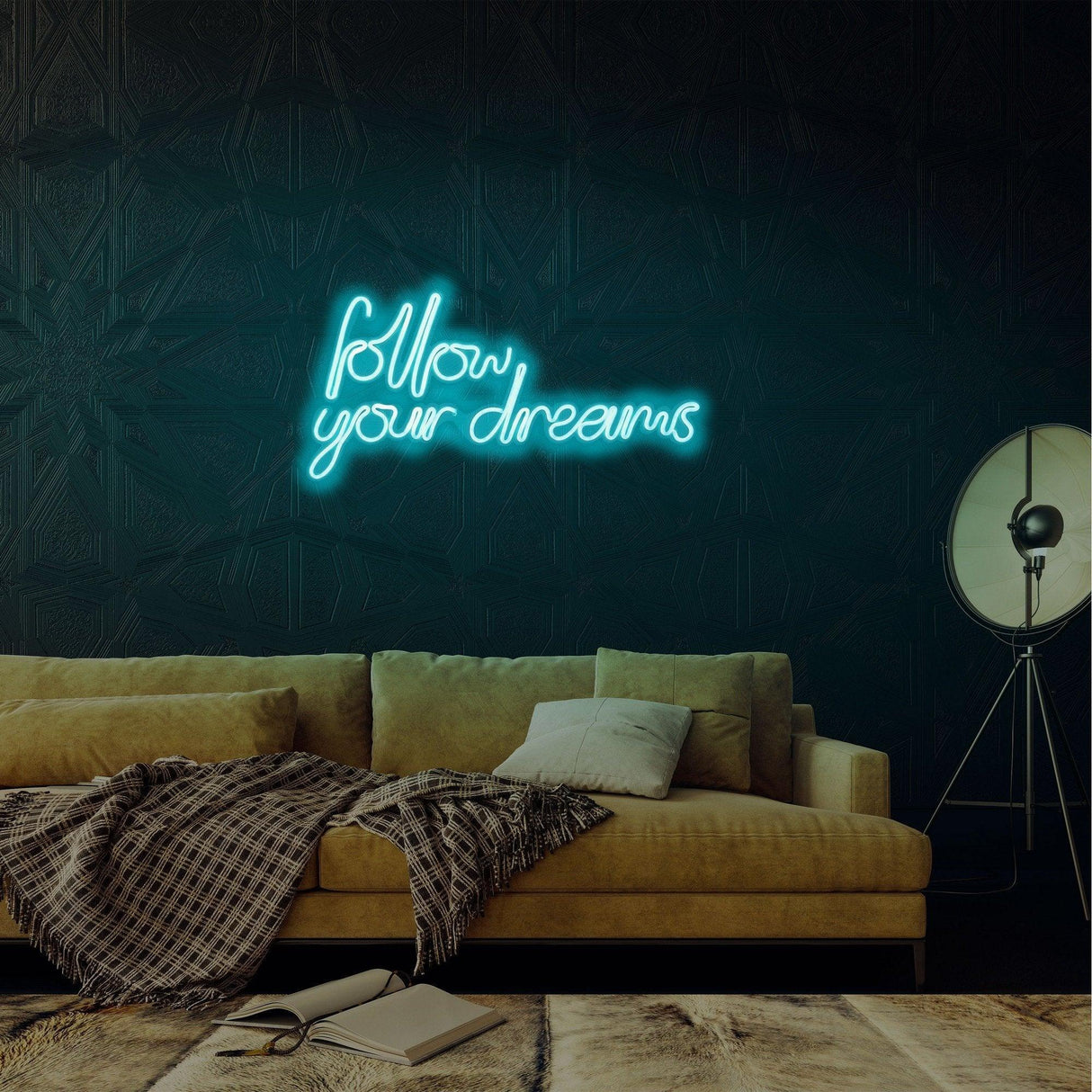 Aplica de Perete Neon Follow Your Dreams, 60x32 cm - Albastru