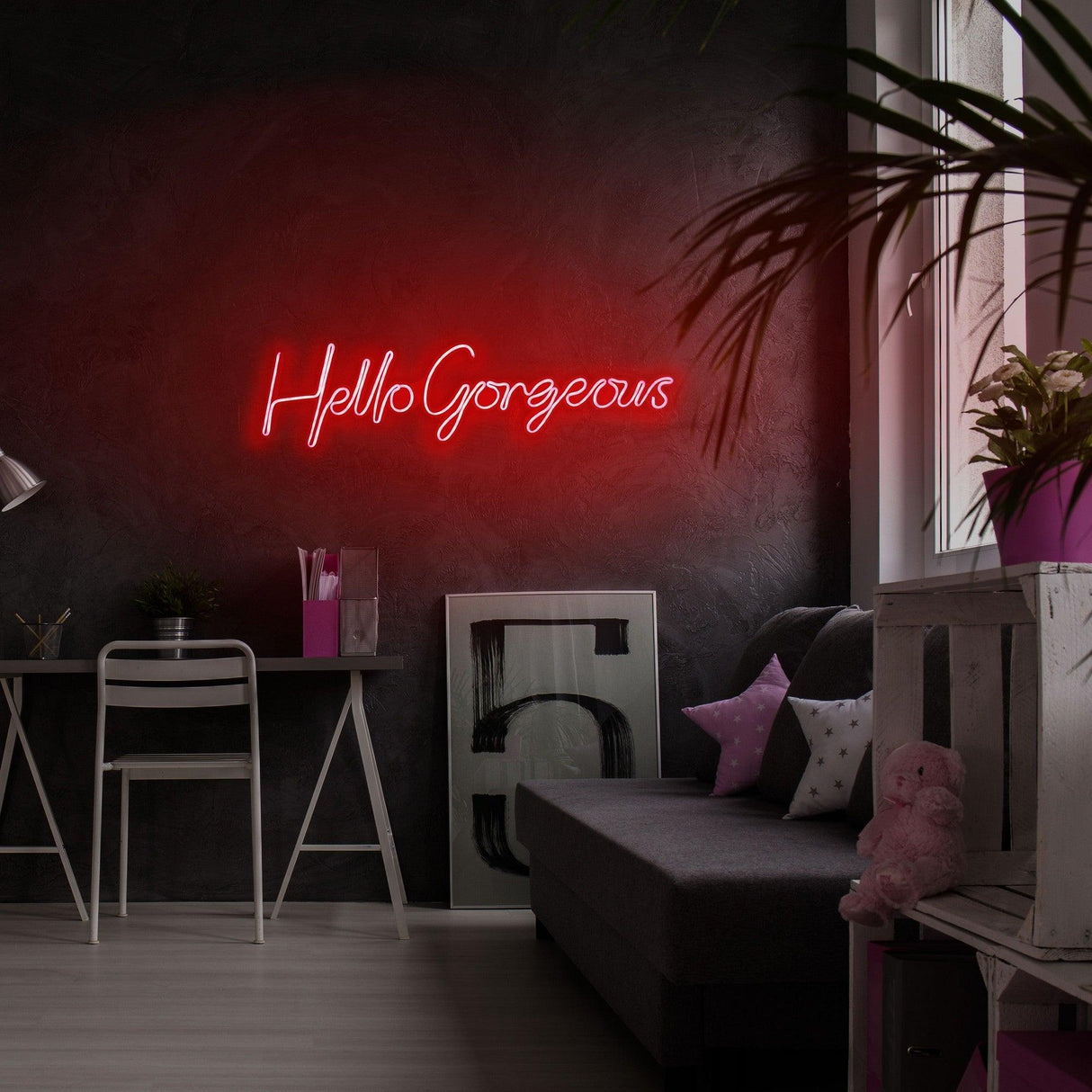 Aplica de Perete Neon Hello Gorgeous (diverse dimensiuni) - Rosu