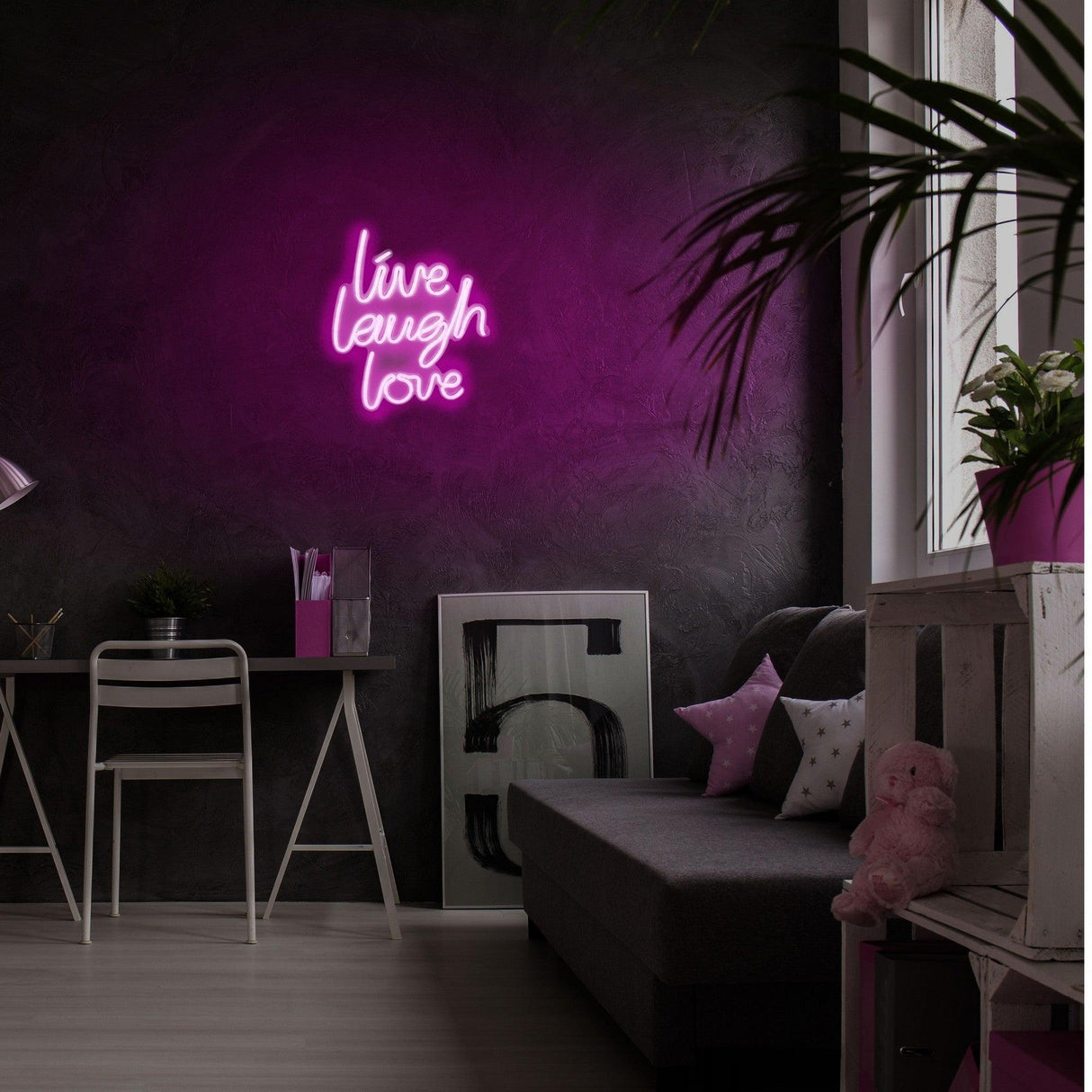 Aplica de Perete Neon Live Laugh Love, 31x36 cm - Roz