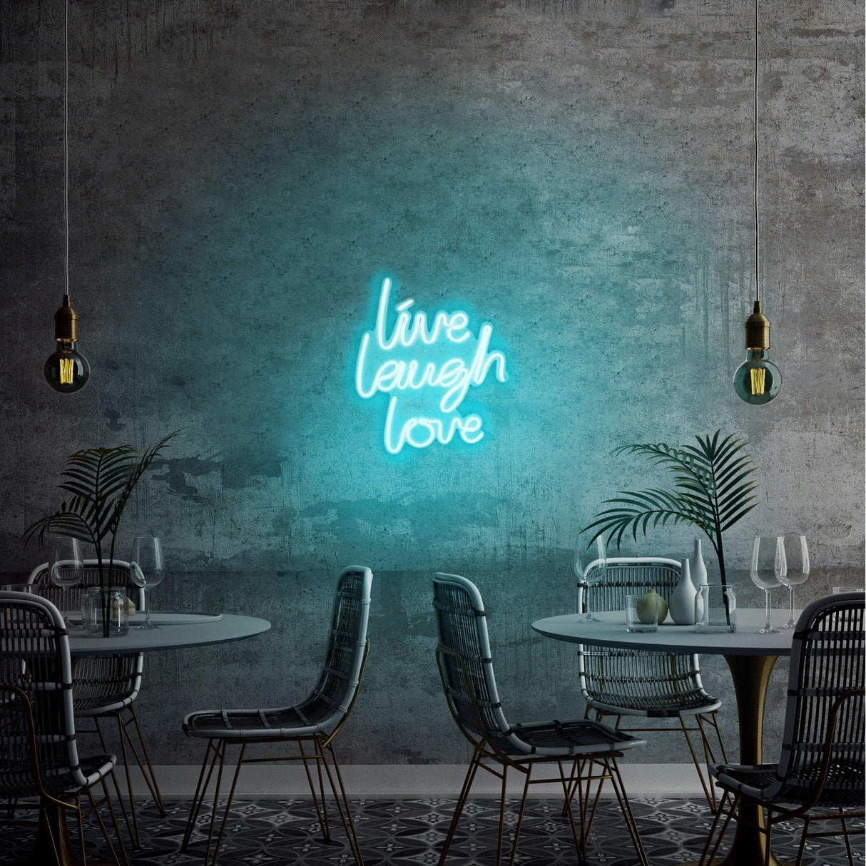 Aplica de Perete Neon Live Laugh Love, 31x36 cm - Albastru