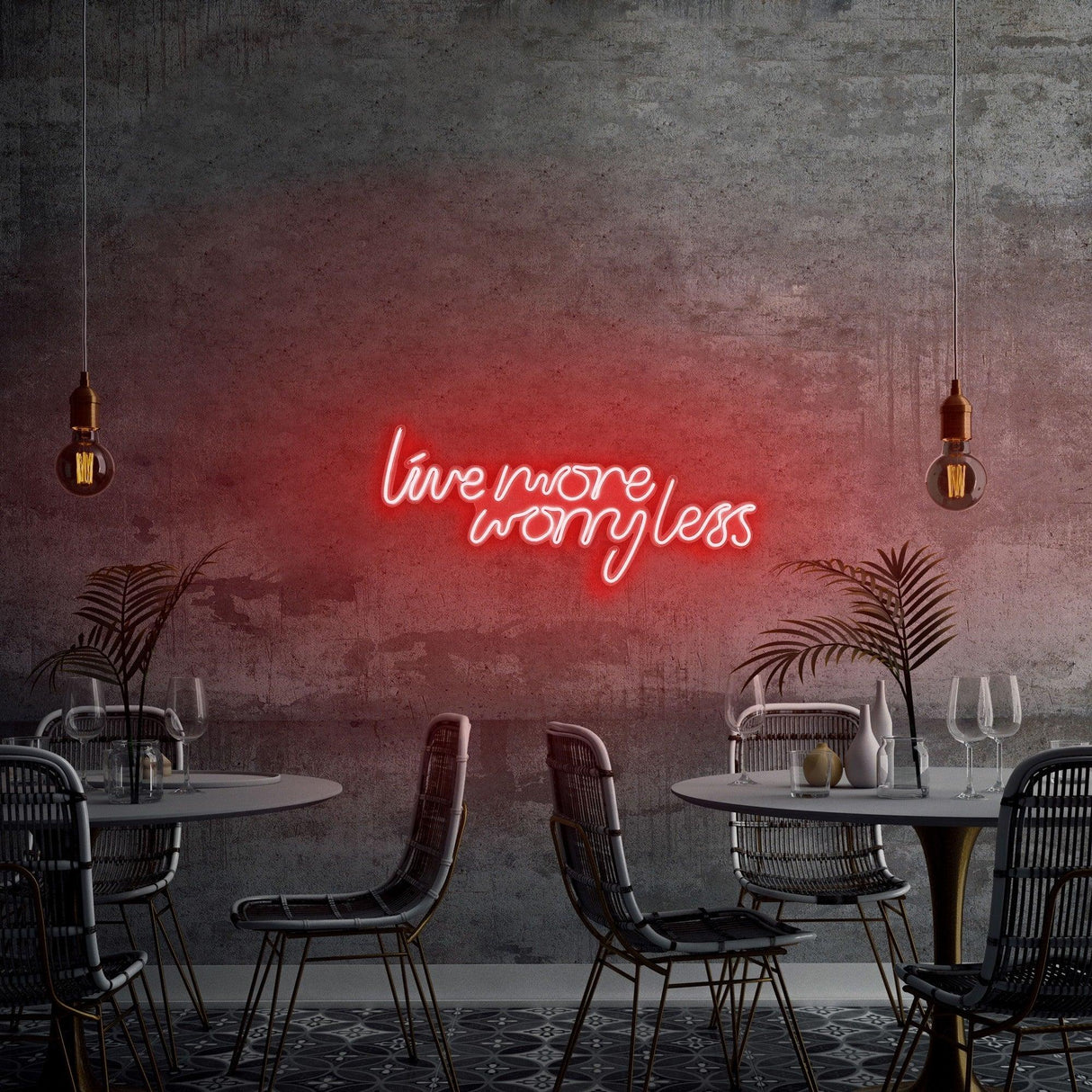 Aplica de Perete Neon Live More Worry Less, 67x36 cm - Rosu