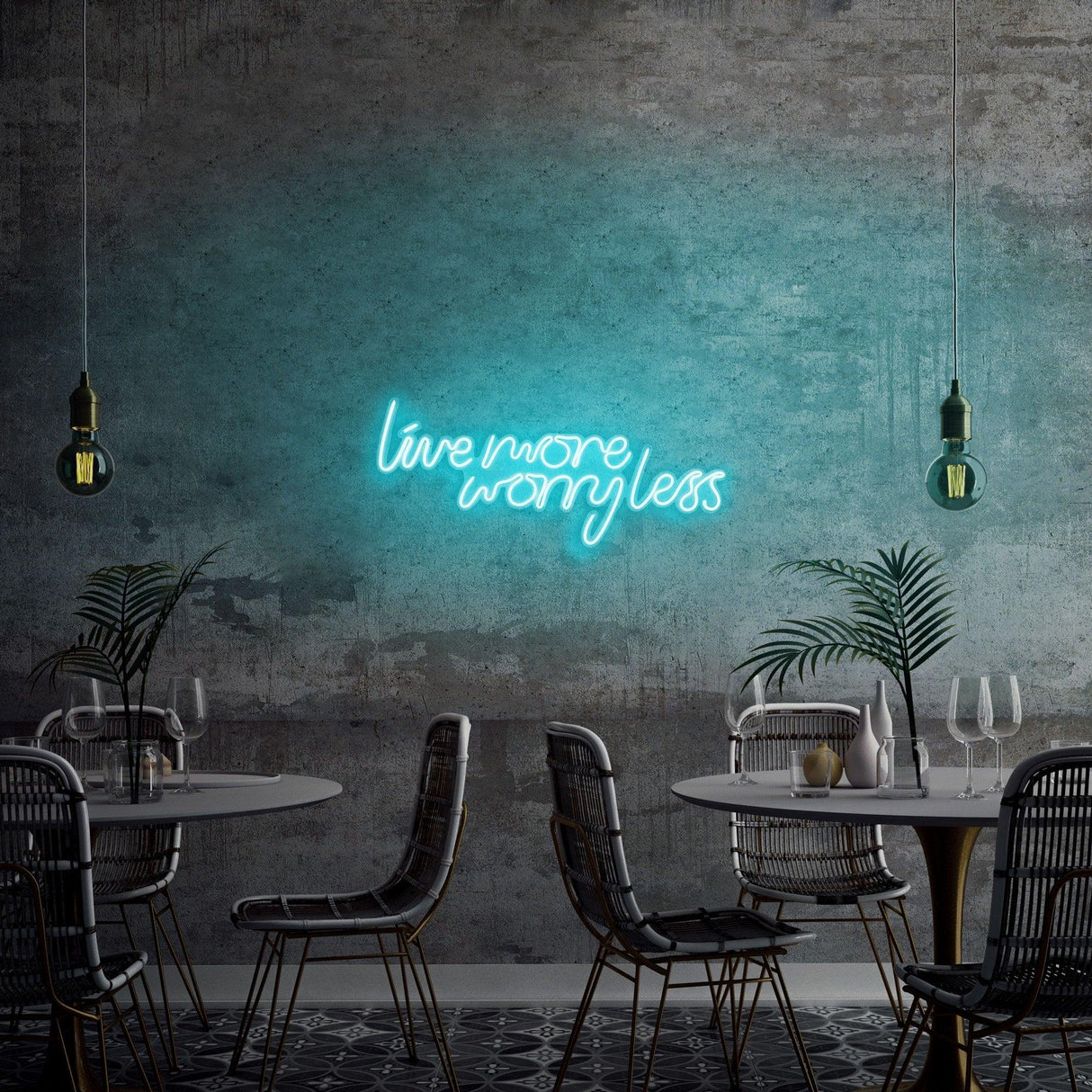 Aplica de Perete Neon Live More Worry Less, 67x36 cm - Albastru