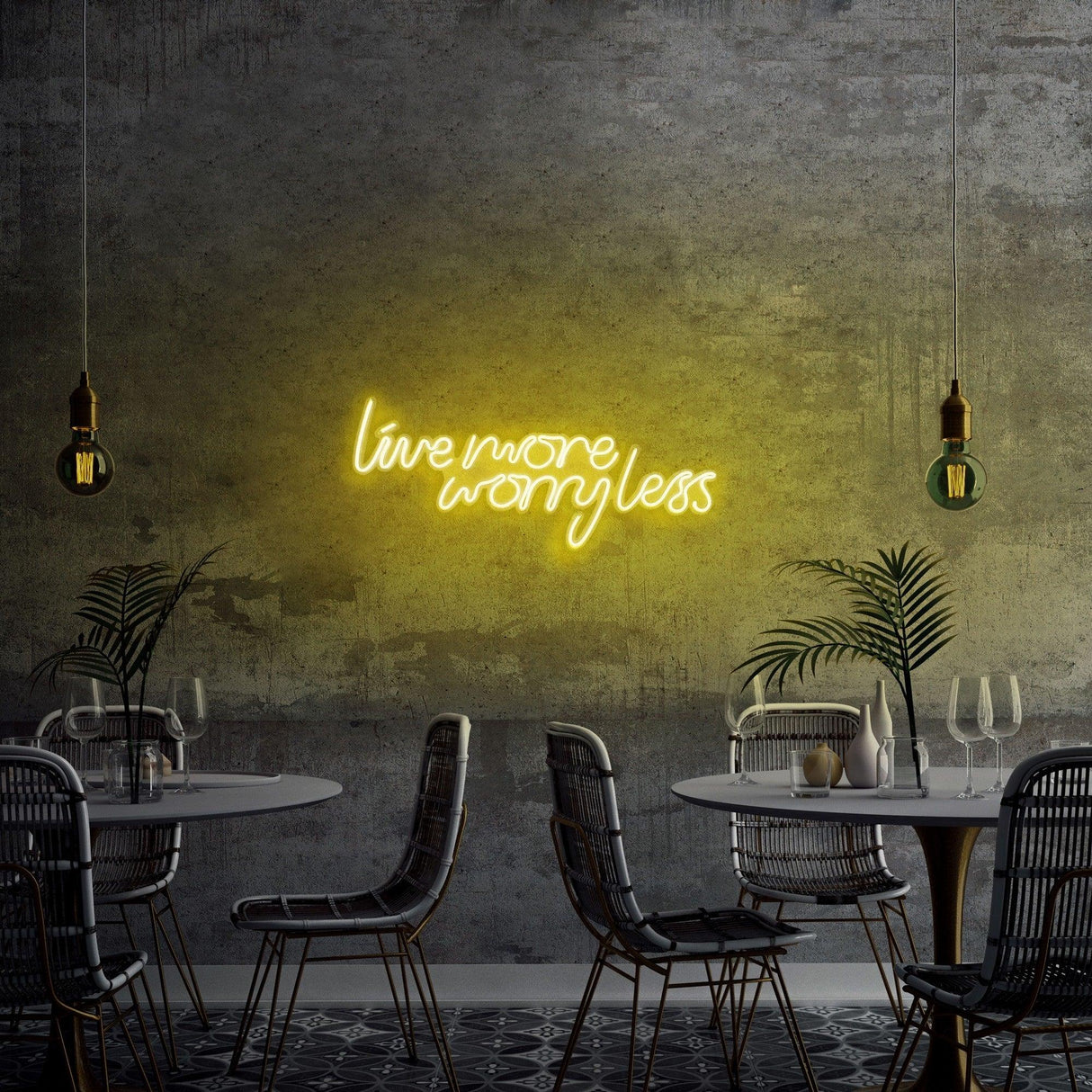 Aplica de Perete Neon Live More Worry Less, 67x36 cm - Galben
