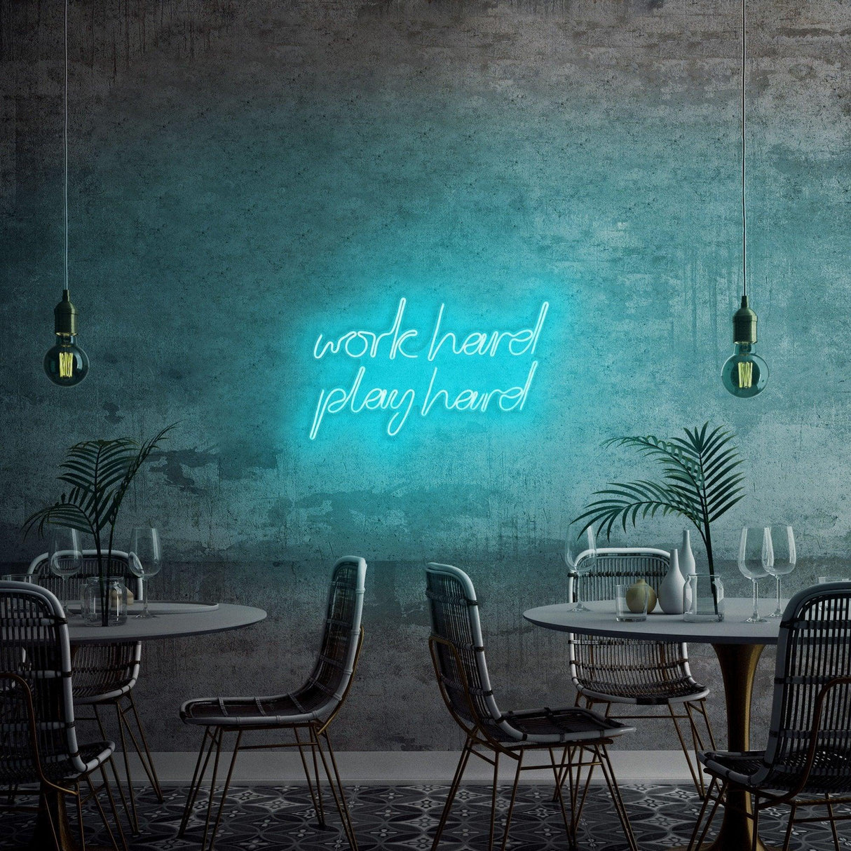 Aplica de Perete Neon Work Hard Play Hard, 55x36 cm - Albastru
