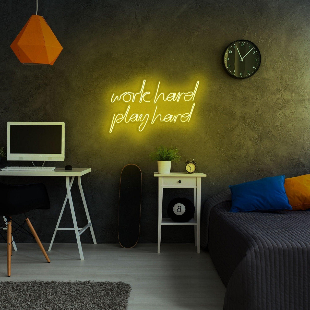 Aplica de Perete Neon Work Hard Play Hard, 55x36 cm - Galben
