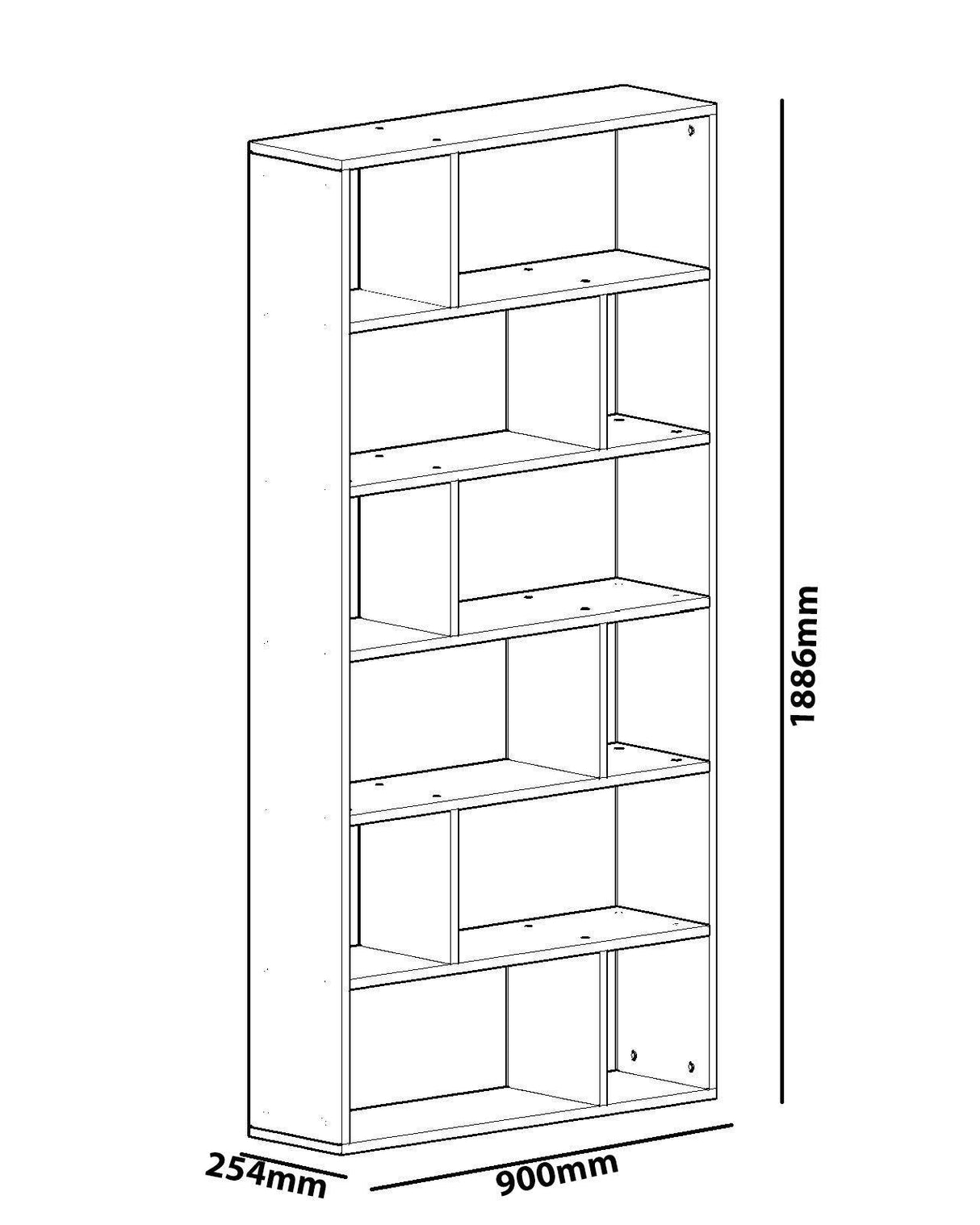 Biblioteca Aasna 7 rafturi, Alb, 90x189x25 cm
