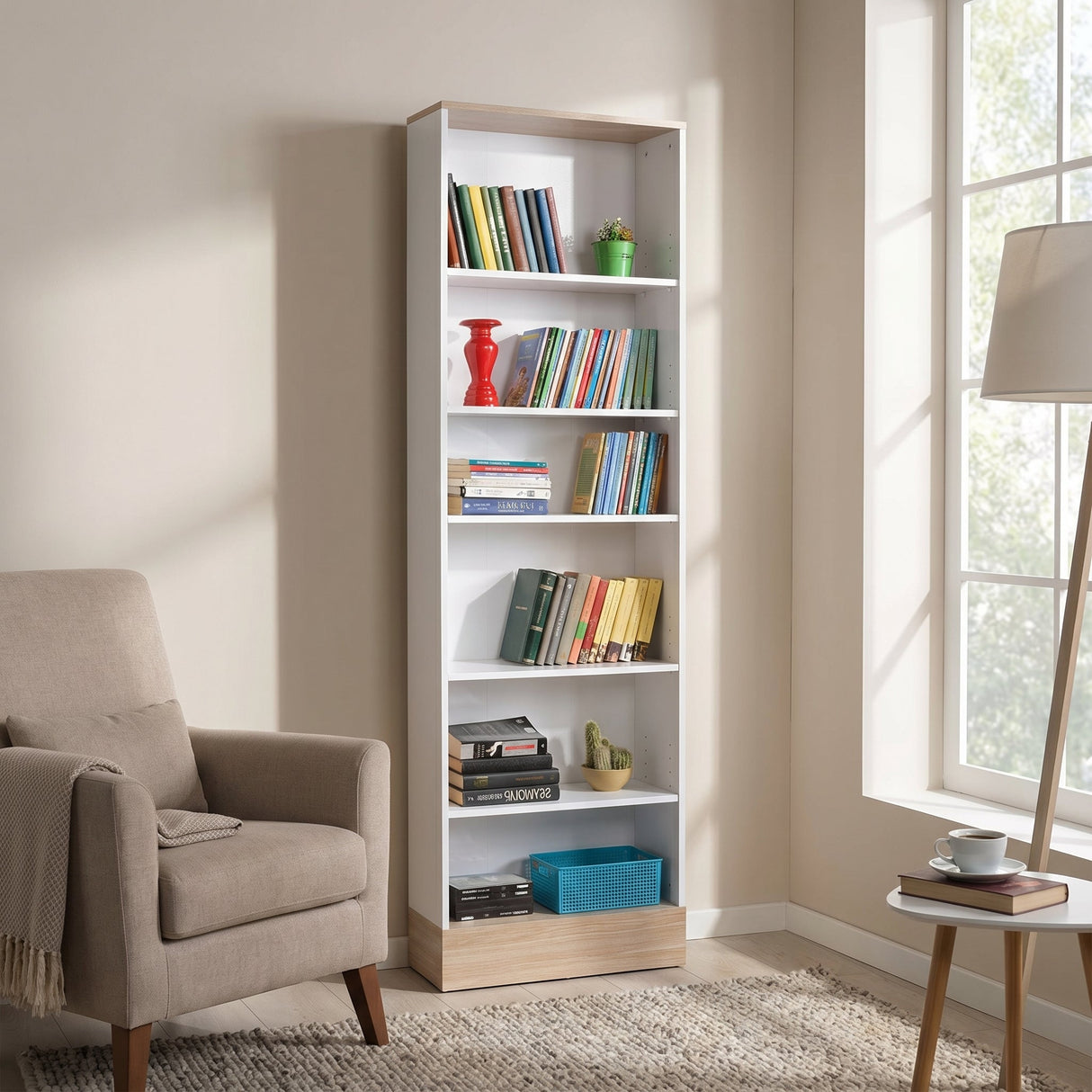 Bibliotecă KTP-860-MB-1 Home Collection® Base cu 6 Rafturi, Alb, 60x197x26 cm