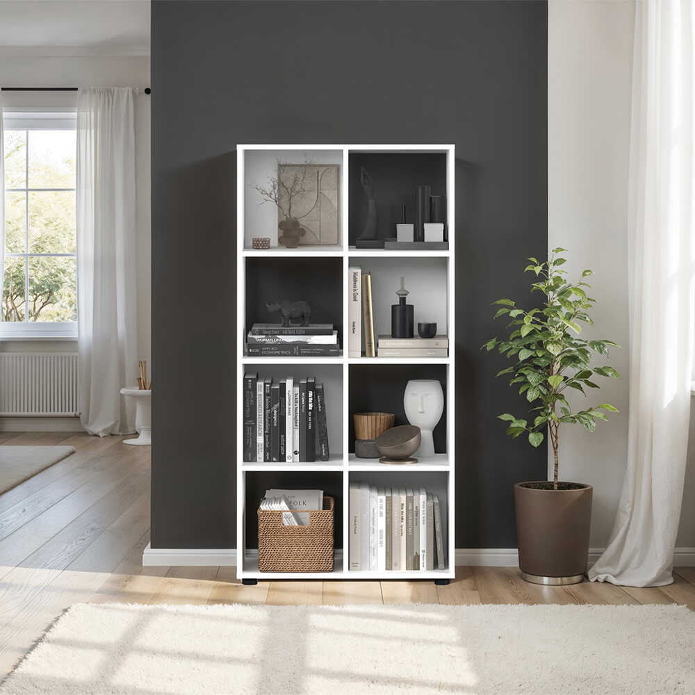 Biblioteca KTP-024-FF-1 Home Collection® Cubic, Alb - Stejar, 70x141x30 cm - Alb | SKU: KTP-024-FF-1, KTP-024-BB-1