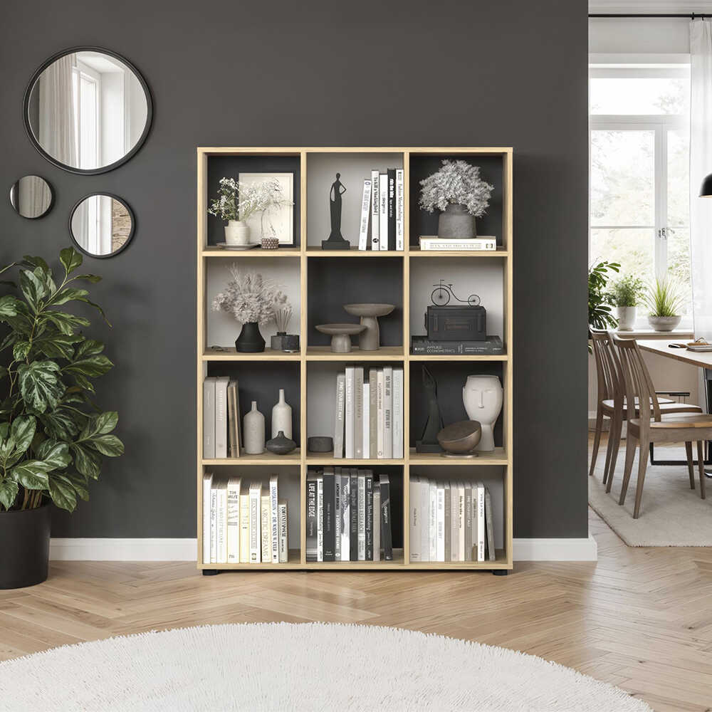 Biblioteca KTP-034-FF-1 Home Collection® Cubic, Alb - Stejar, 104x141x30 cm - Stejar | SKU: KTP-034-FF-1