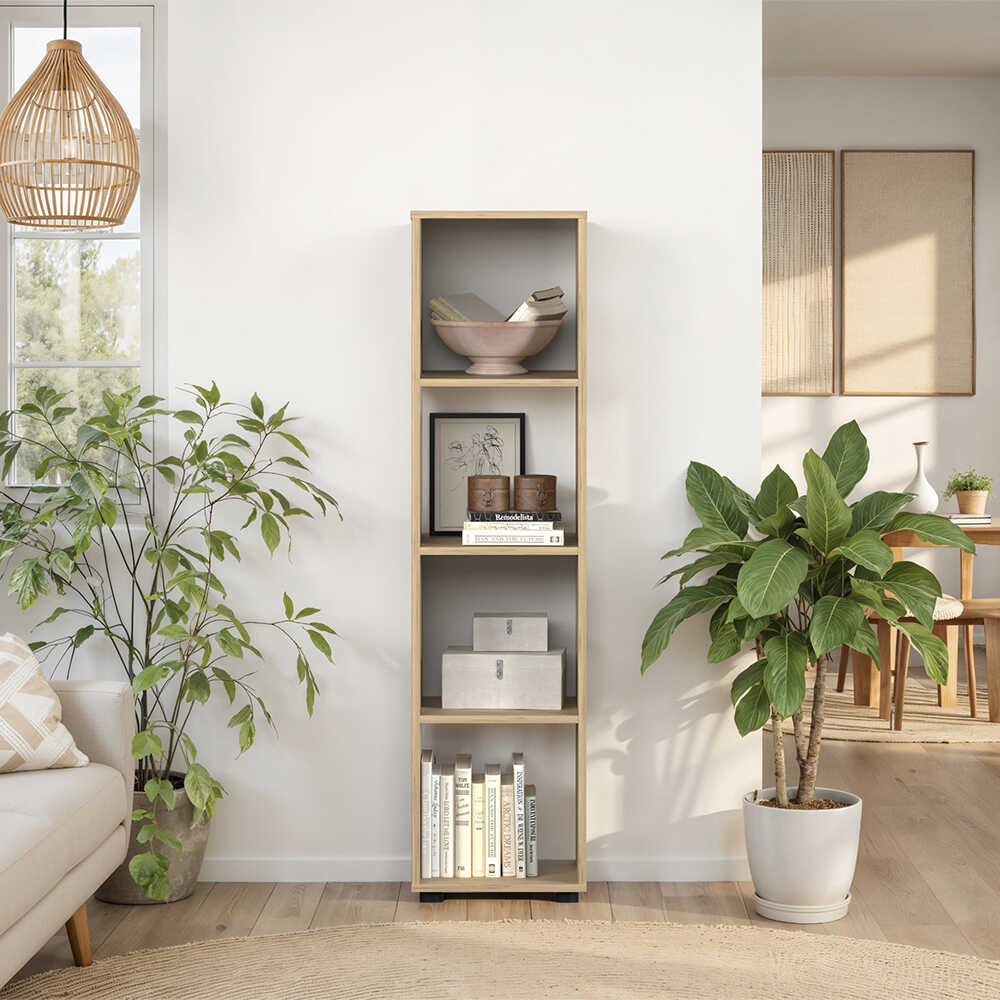 Biblioteca KTP-014-FF-1 Home Collection® Cubic, Alb - Stejar, 36x141x30 cm - Stejar | SKU: KTP-014-FF-1