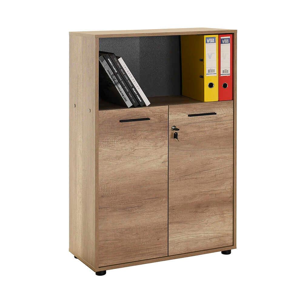 Biblioteca NKT-532-TT-1 Home Collection® New York, 2 usi cu cheie, 3 rafturi, Natur - Sonoma, 72x110x34 cm - Natur | SKU: NKT-532-TT-1