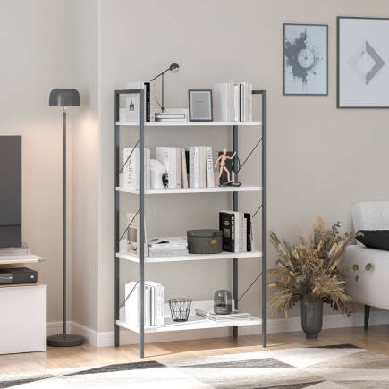 Biblioteca KTP-840-FF-1 Home Collection® Profile cu 4 rafturi, Alb - Maro - Stejar, 73x136x35 cm - Alb | SKU: KTP-840-FF-1, KTP-840-OO-1, KTP-840-DE-1