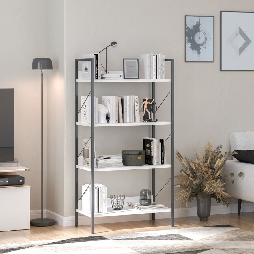 Biblioteca KTP-840-FF-1 Home Collection® Profile cu 4 rafturi, Alb - Maro - Stejar, 73x136x35 cm - Alb | SKU: KTP-840-FF-1, KTP-840-OO-1, KTP-840-DE-1