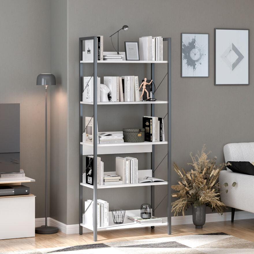 Biblioteca KTP-850-FF-1 Home Collection® Profile cu 5 rafturi, Alb - Maro - Stejar, 73x172x35 cm - Alb | SKU: KTP-850-FF-1, KTP-850-DE-1, KTP-850-OO-1
